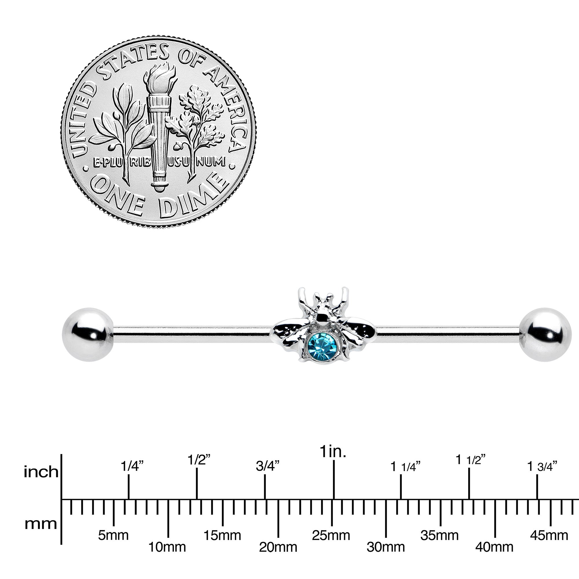 14 Gauge Blue Gem Bee Beautiful Insect Industrial Barbell 38mm