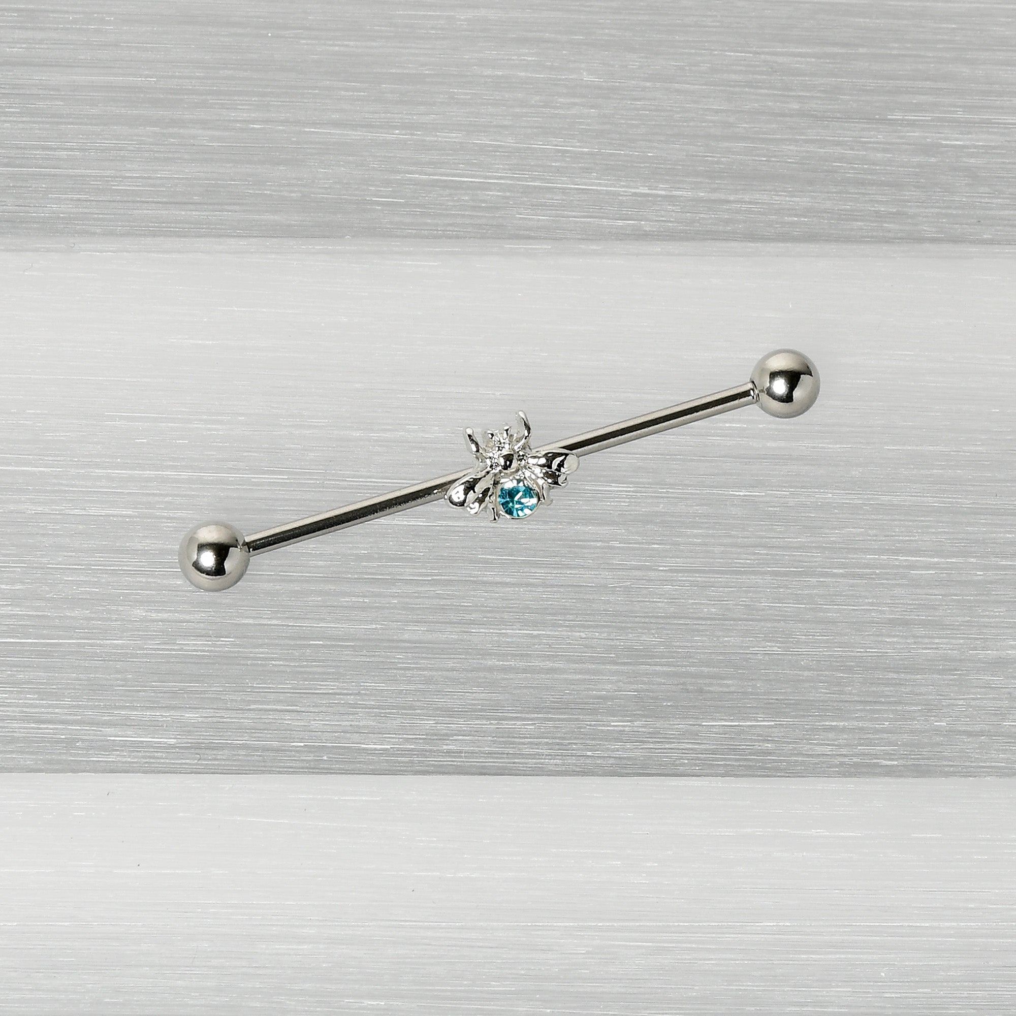 14 Gauge Blue Gem Bee Beautiful Insect Industrial Barbell 38mm