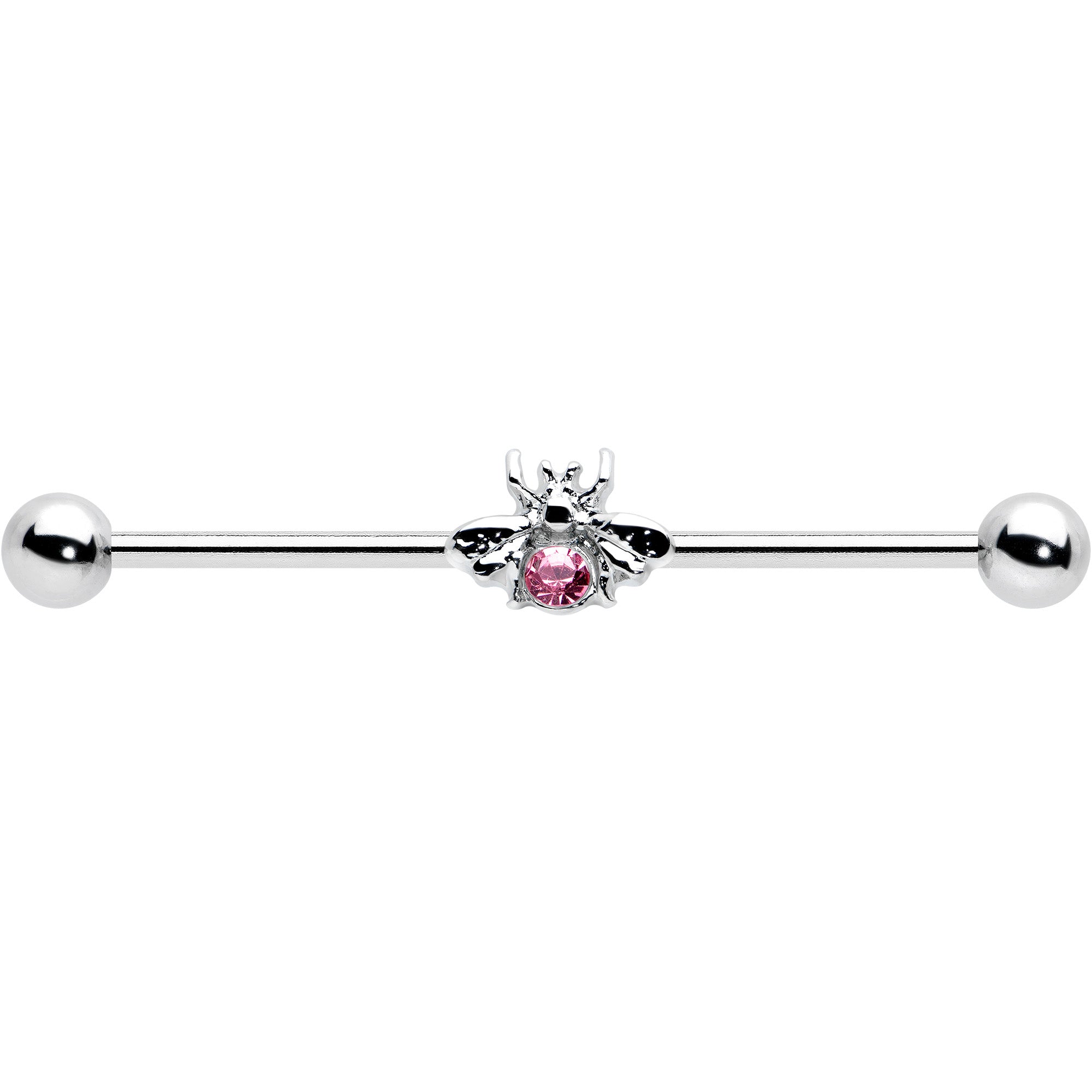 14 Gauge Pink Gem Bee Beautiful Insect Industrial Barbell 38mm