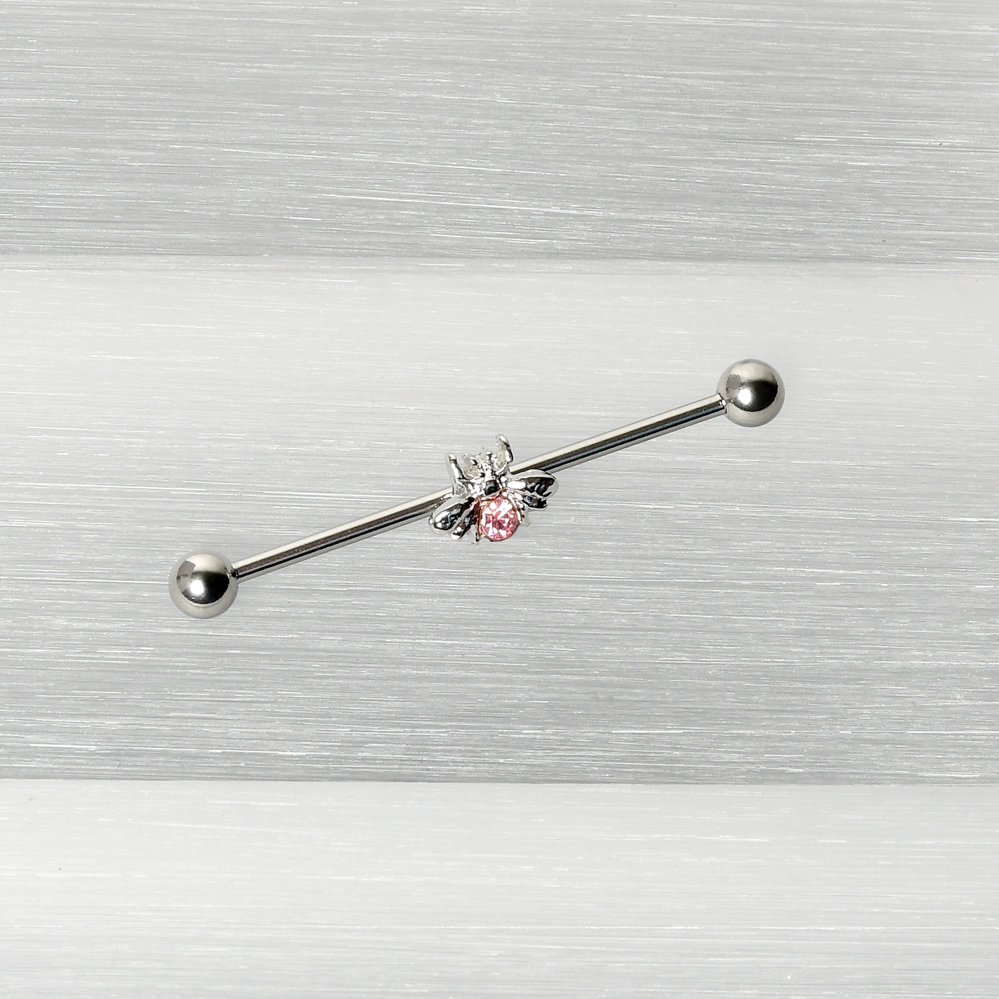 14 Gauge Pink Gem Bee Beautiful Insect Industrial Barbell 38mm