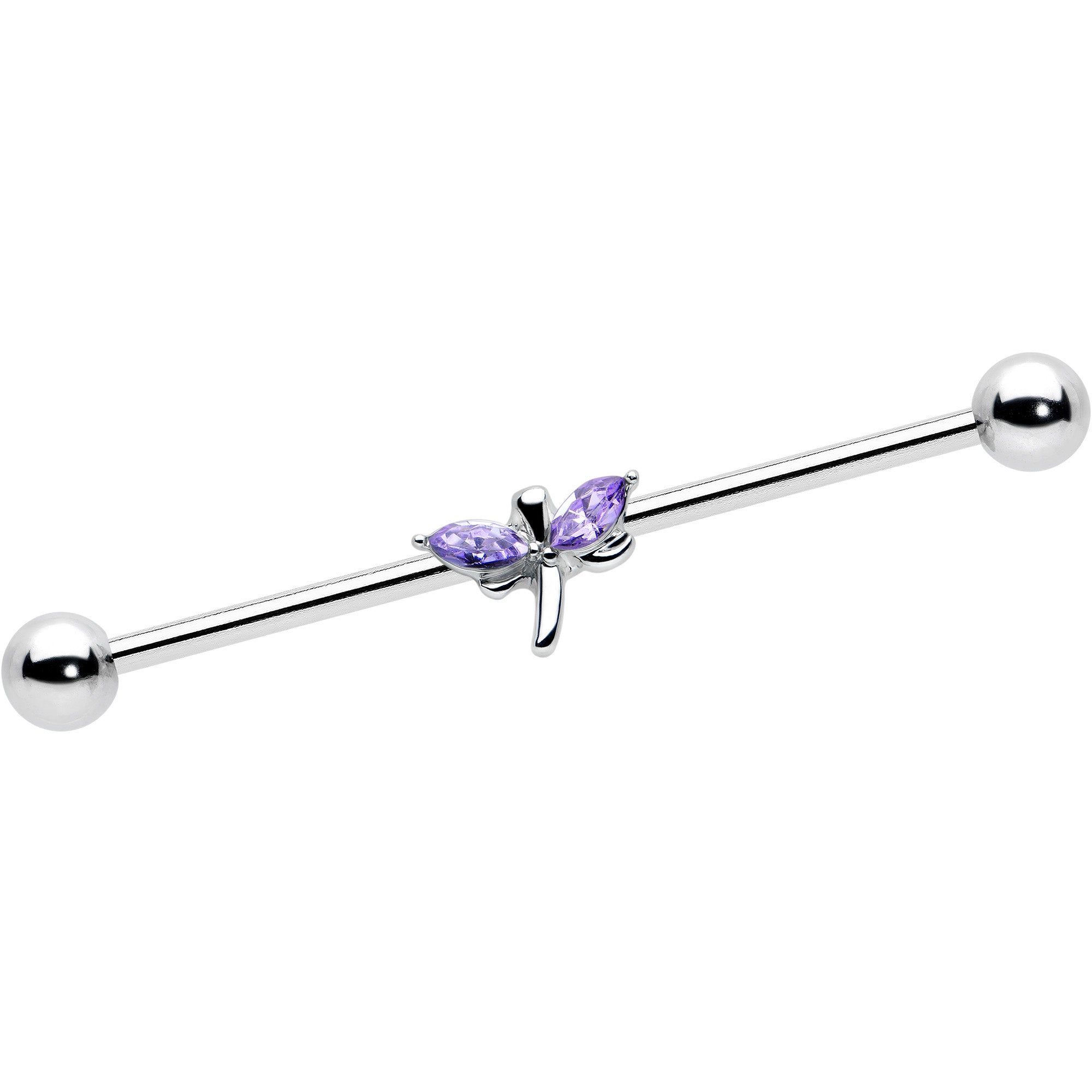 14 Gauge Purple Gem Simple Stylized Dragonfly Industrial Barbell 38mm