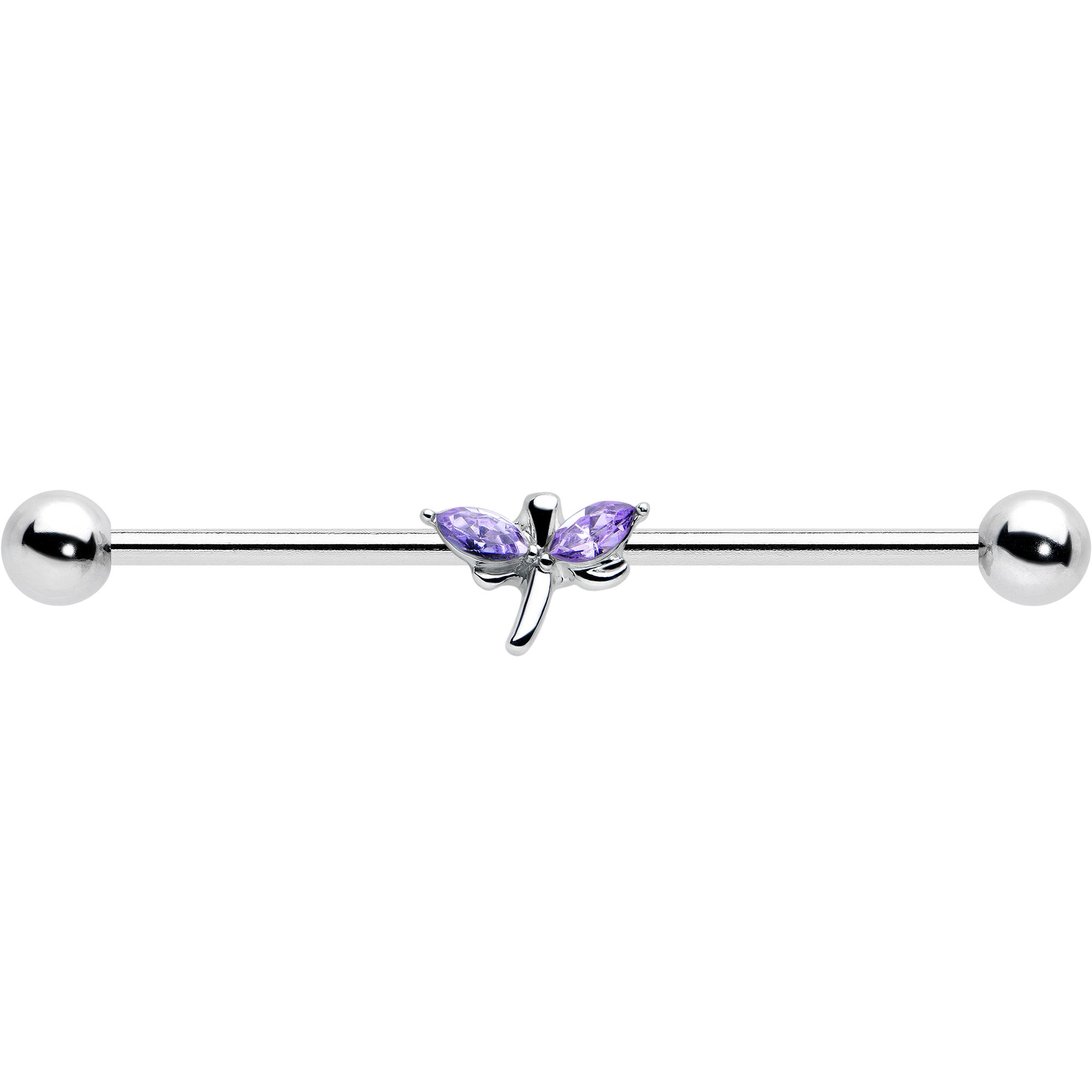 14 Gauge Purple Gem Simple Stylized Dragonfly Industrial Barbell 38mm