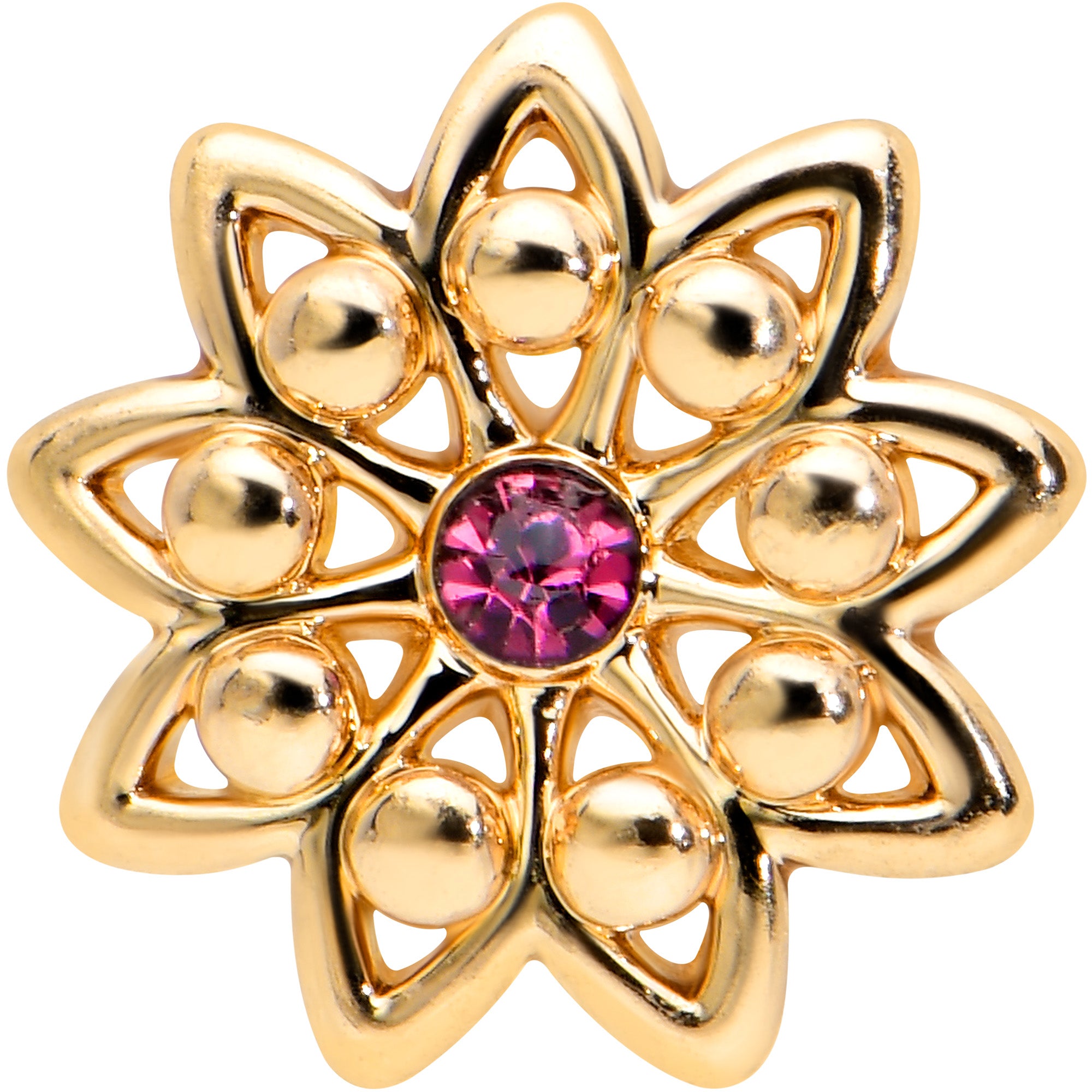 20 Gauge 7mm Pink Gem Gold Tone Starry Flower L Shape Nose Ring