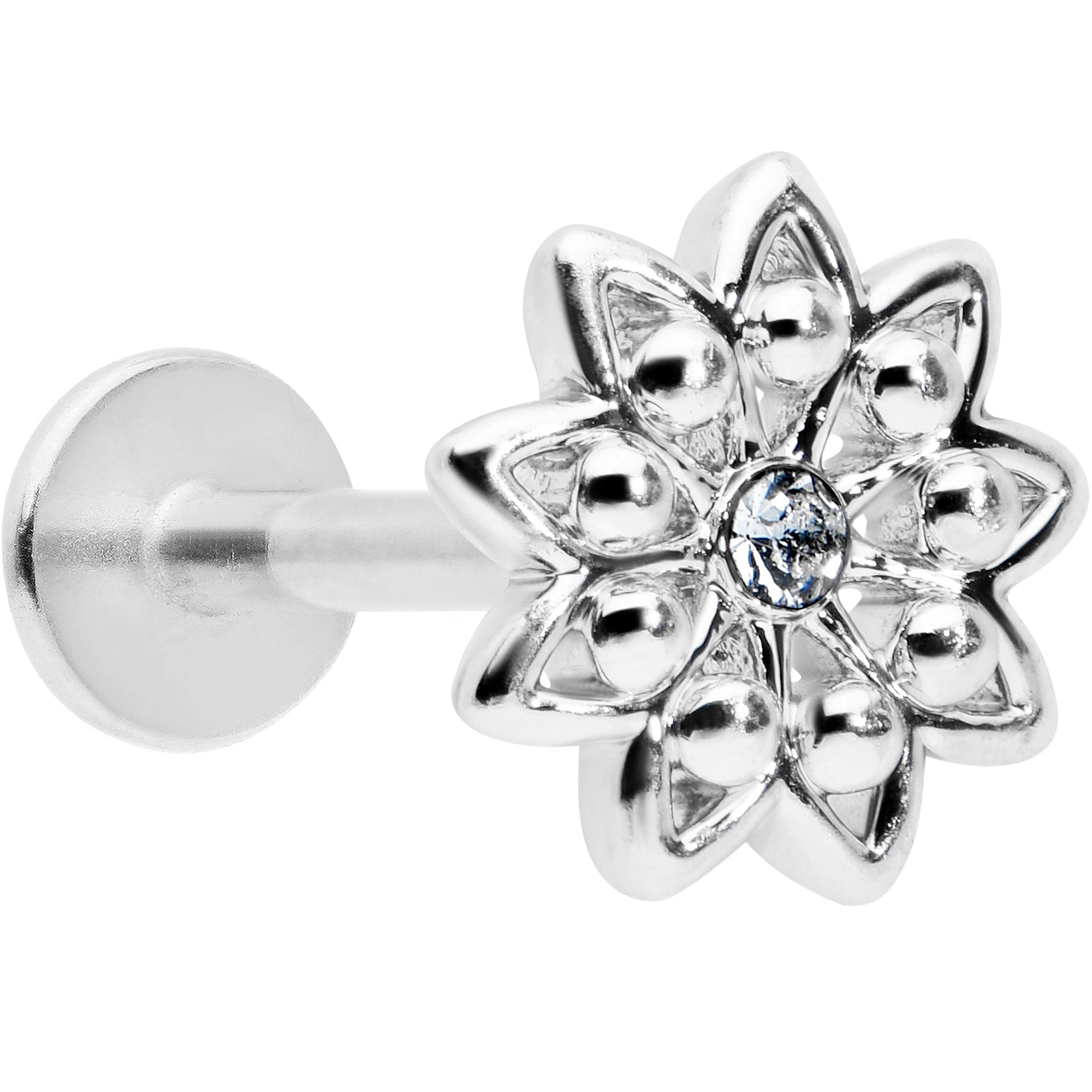 16 Gauge 5/16 Clear Gem Starry Flower Labret Monroe Tragus