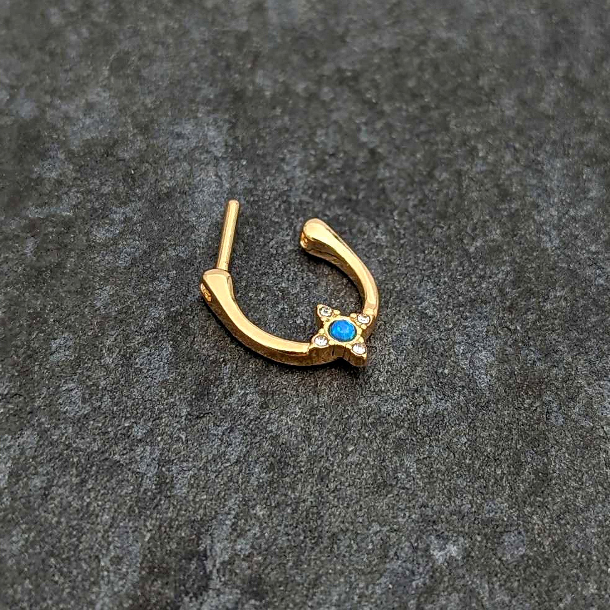 16 Gauge 5/16 Blue Synthetic Opal Gold Tone Rhombus Cartilage Clicker