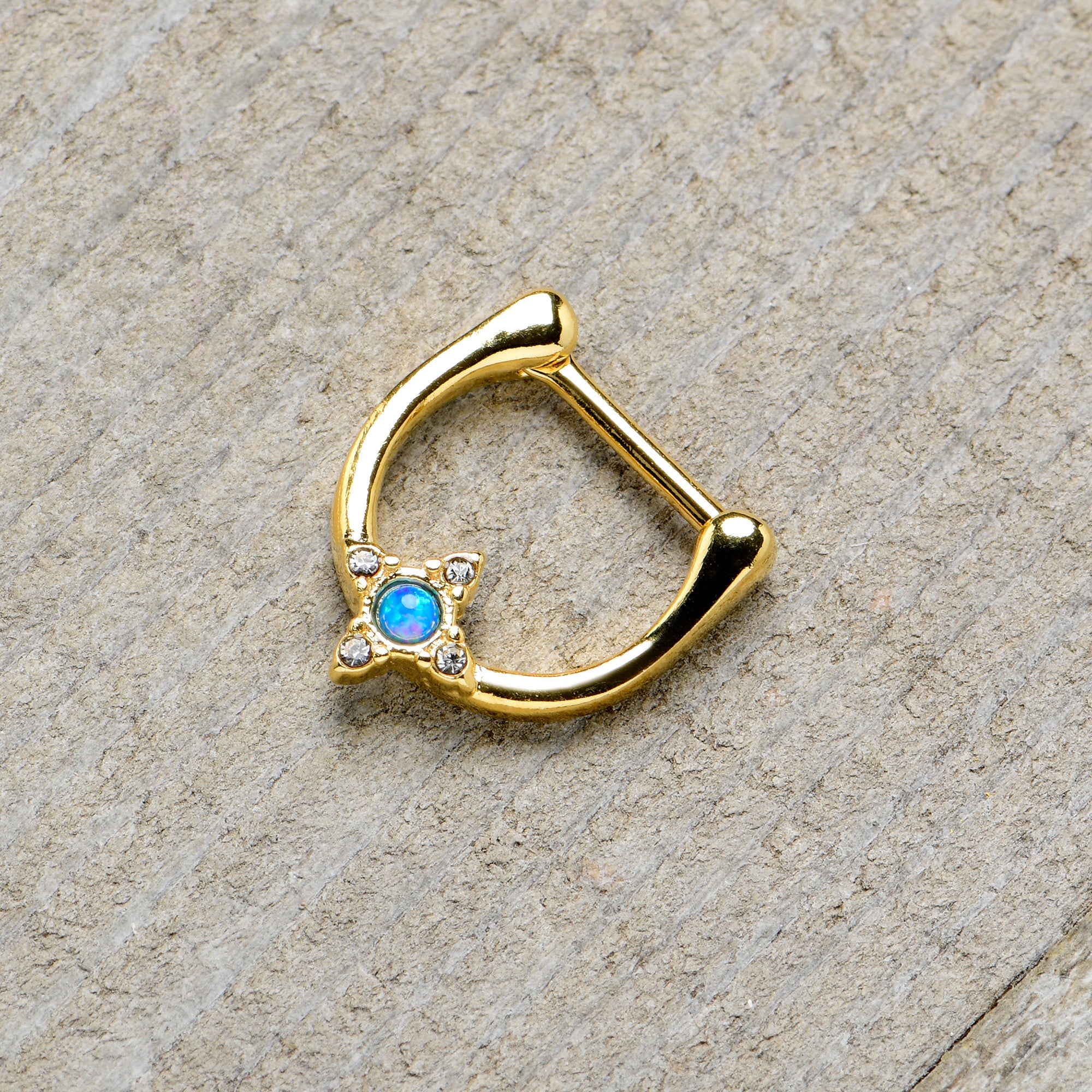 16 Gauge 5/16 Blue Synthetic Opal Gold Tone Rhombus Cartilage Clicker