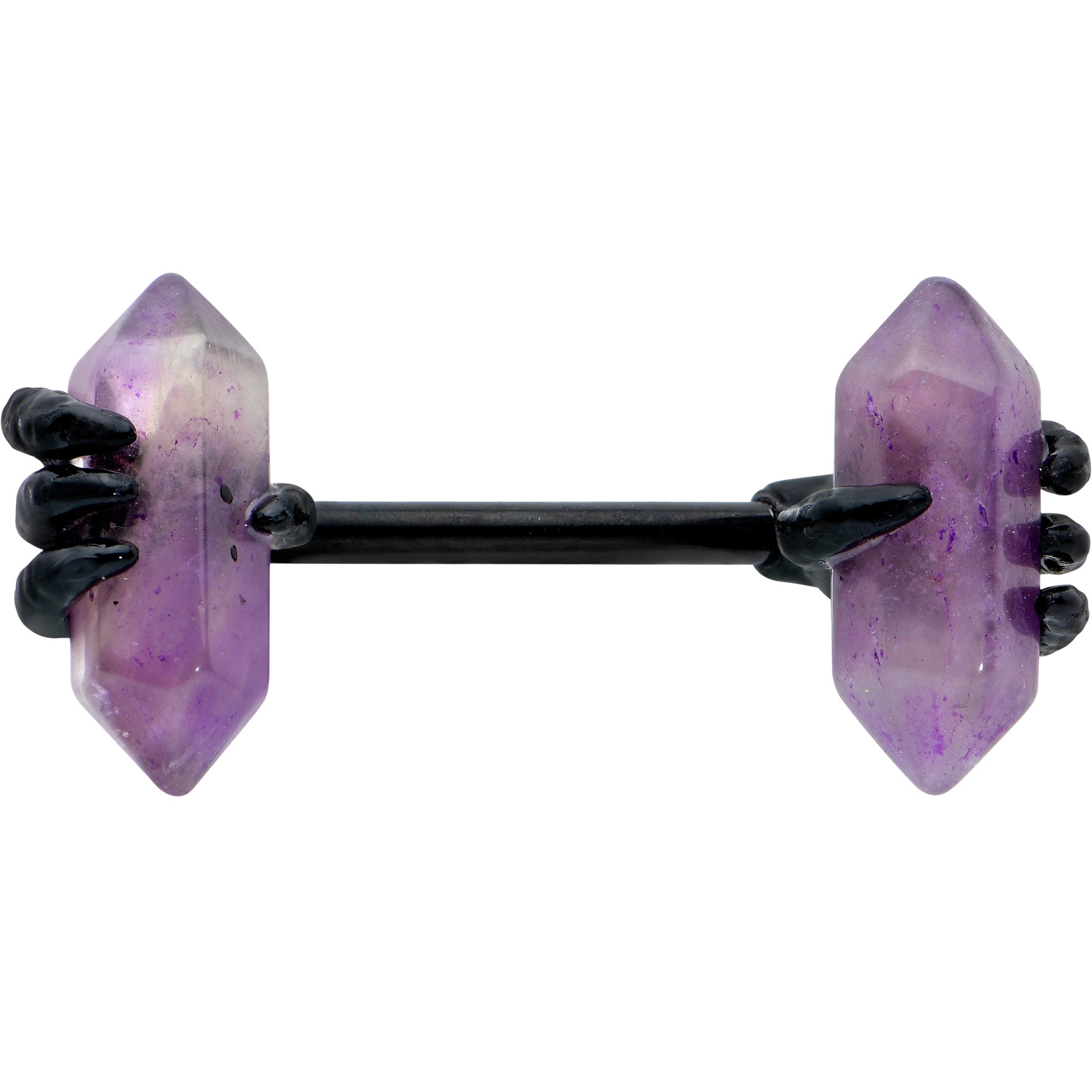 14 Gauge 9/16 Purple Amethyst Black Claw Obelisk Barbell Nipple Ring Set