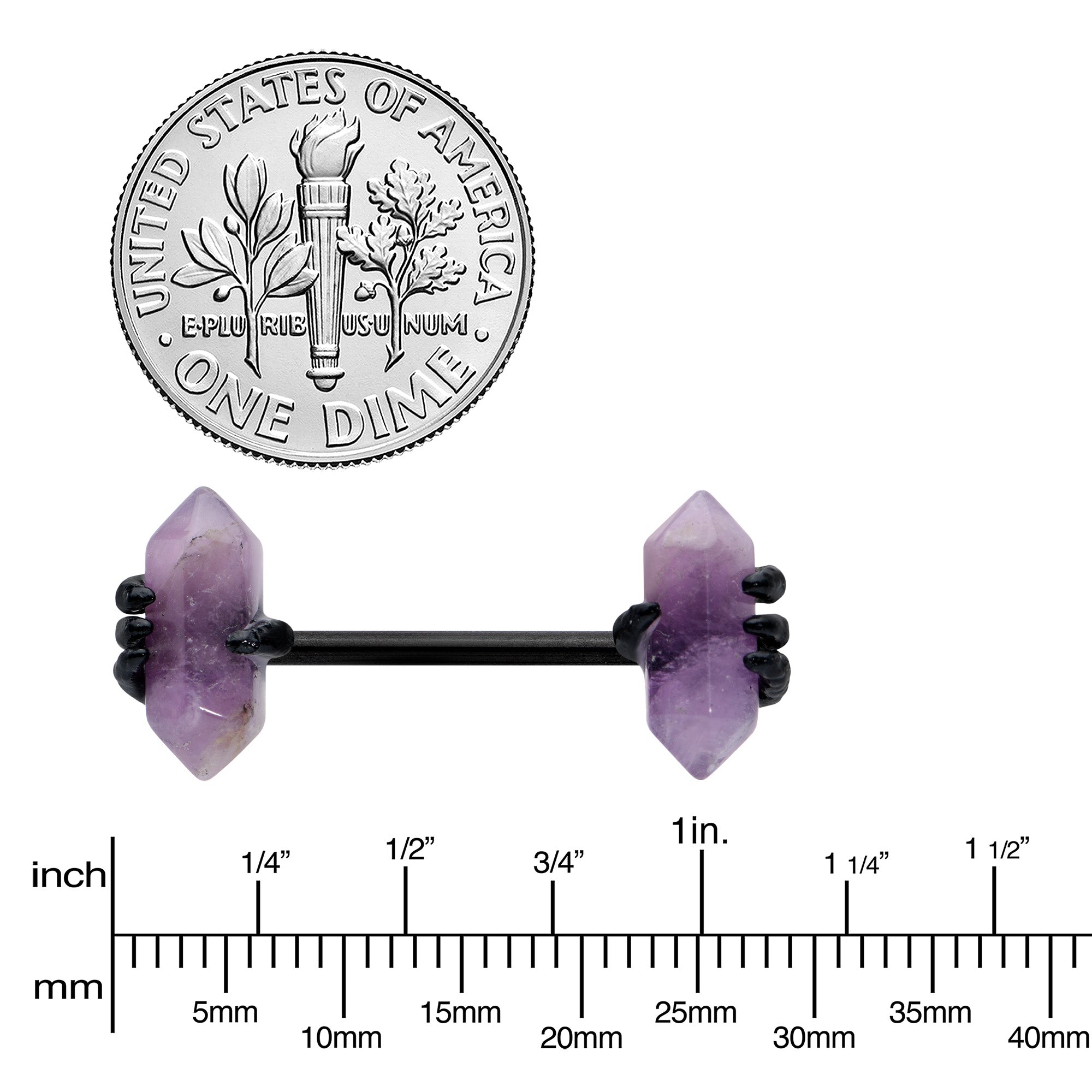 14 Gauge 9/16 Purple Amethyst Black Claw Obelisk Barbell Nipple Ring Set