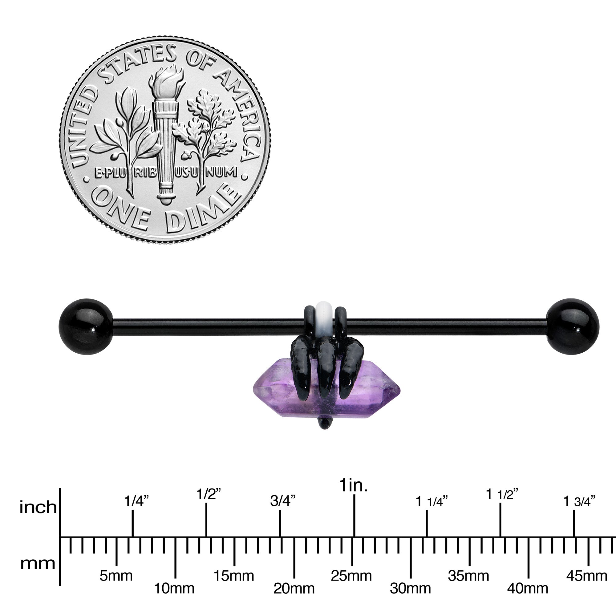 14 Gauge Purple Amethyst Black Claw Industrial Barbell 38mm