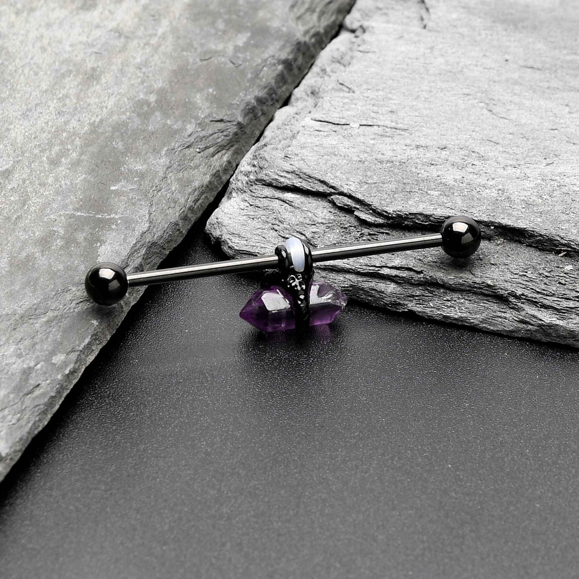 14 Gauge Purple Amethyst Black Claw Industrial Barbell 38mm