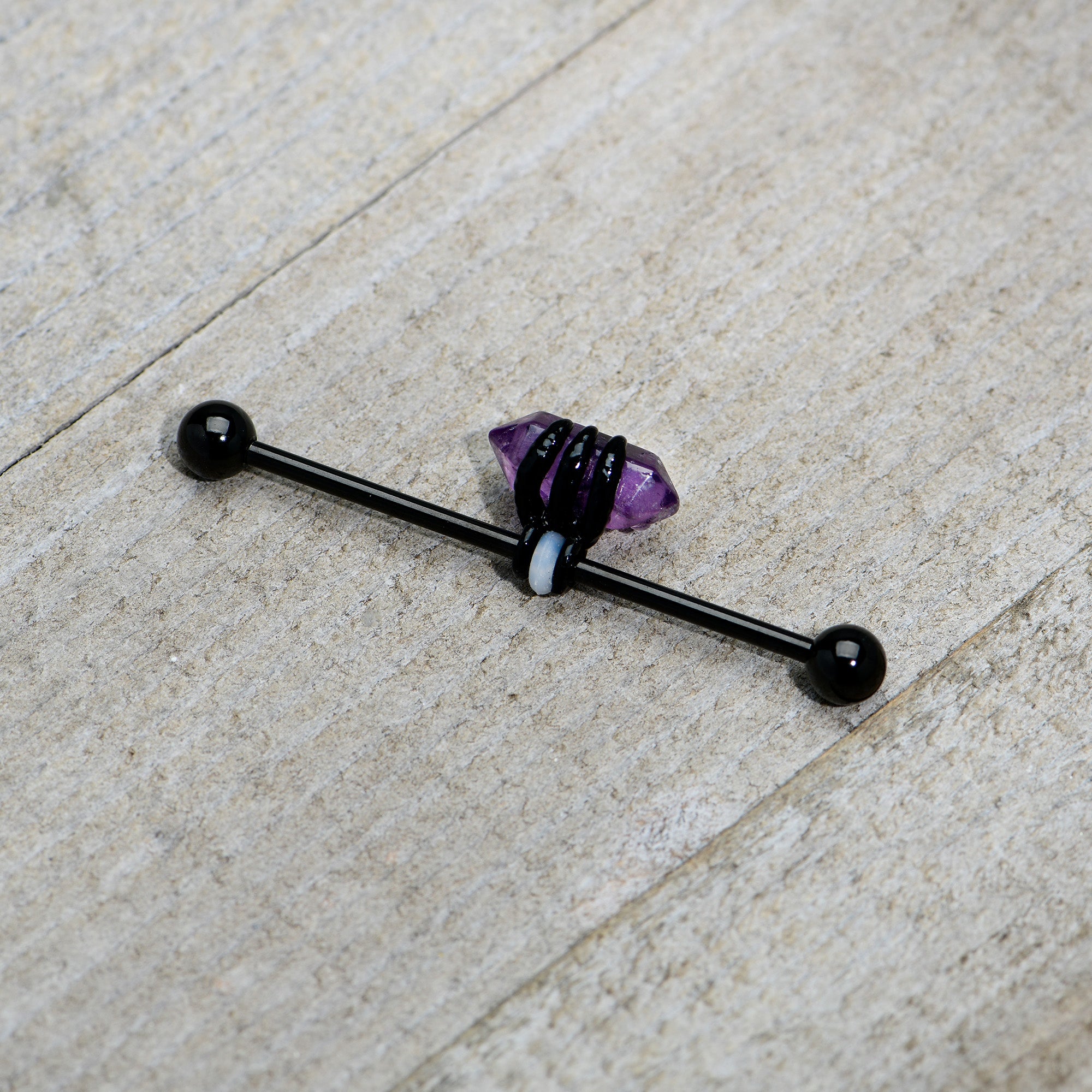 14 Gauge Purple Amethyst Black Claw Industrial Barbell 38mm