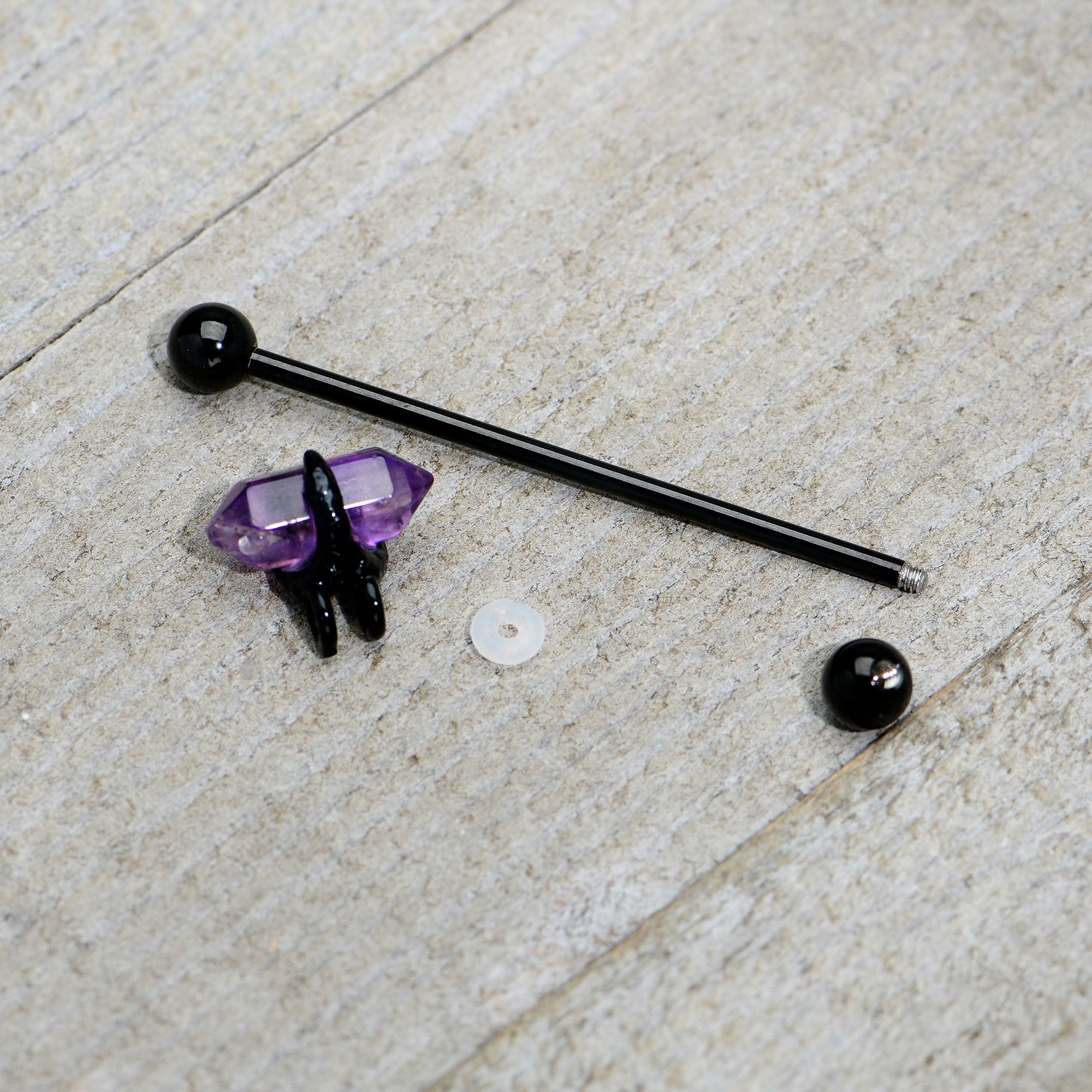 14 Gauge Purple Amethyst Black Claw Industrial Barbell 38mm