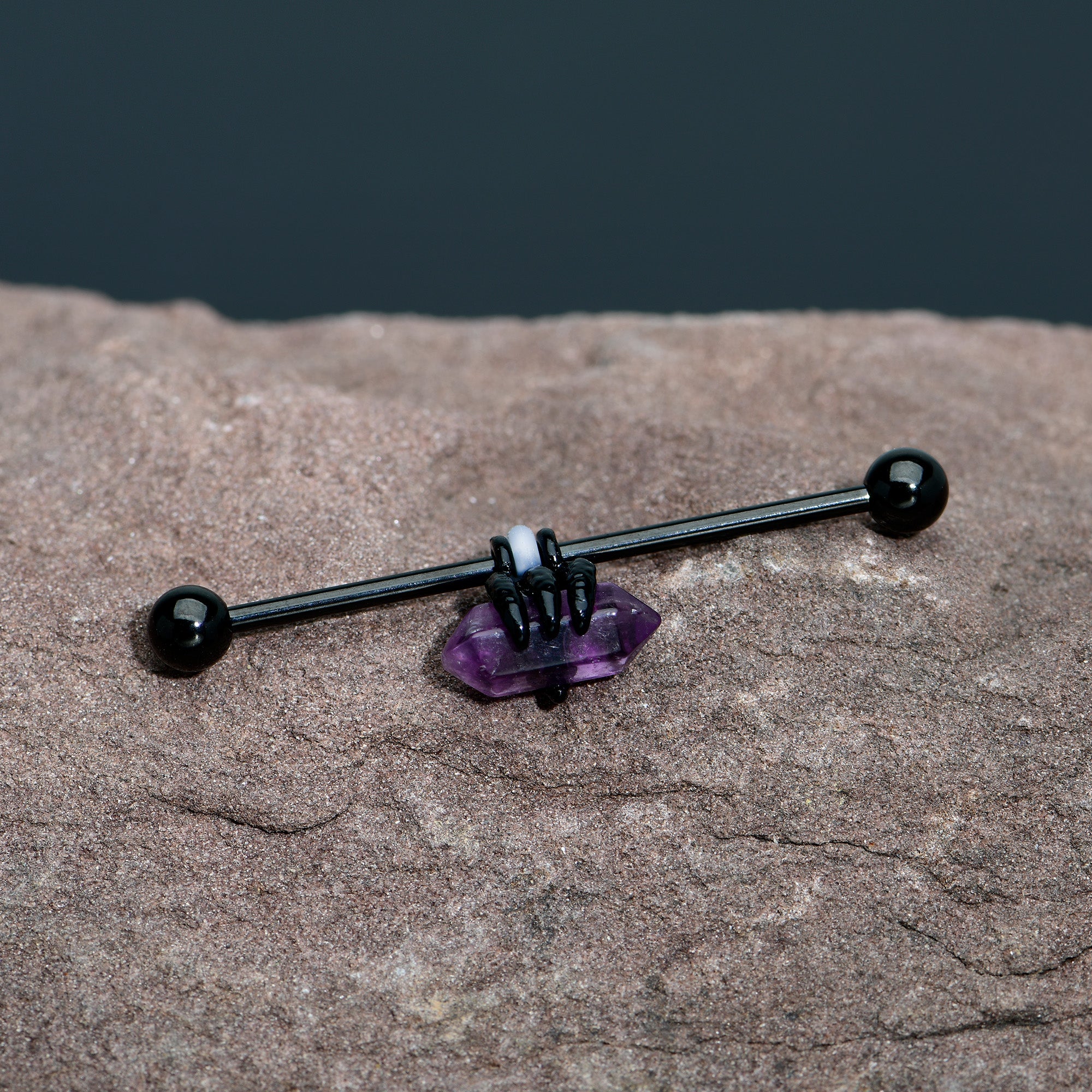 14 Gauge Purple Amethyst Black Claw Industrial Barbell 38mm