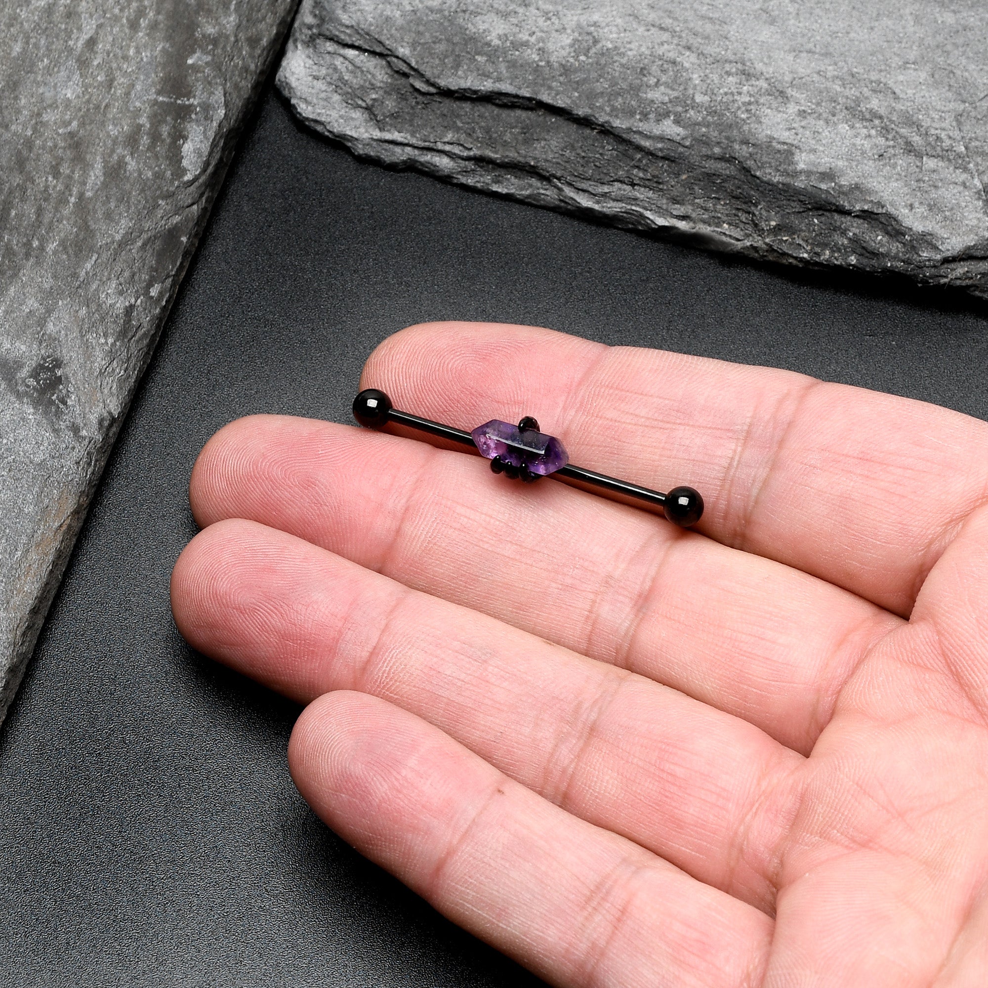 14 Gauge Purple Amethyst Black Claw Industrial Barbell 38mm