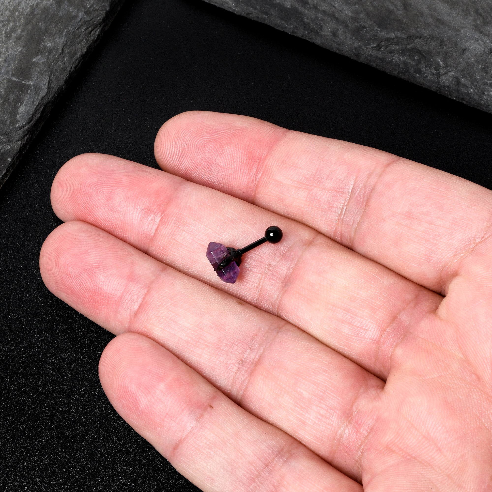 16 Gauge 1/4 Purple Amethyst Black Claw Obelisk Cartilage Earring