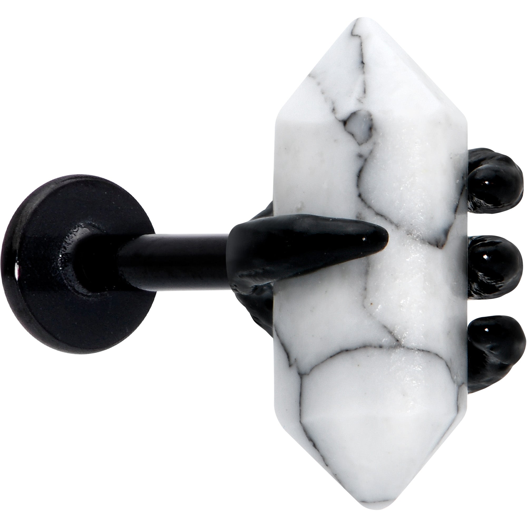 16 Gauge 5/16 White Howlite Black Claw Obelisk Labret Monroe Tragus