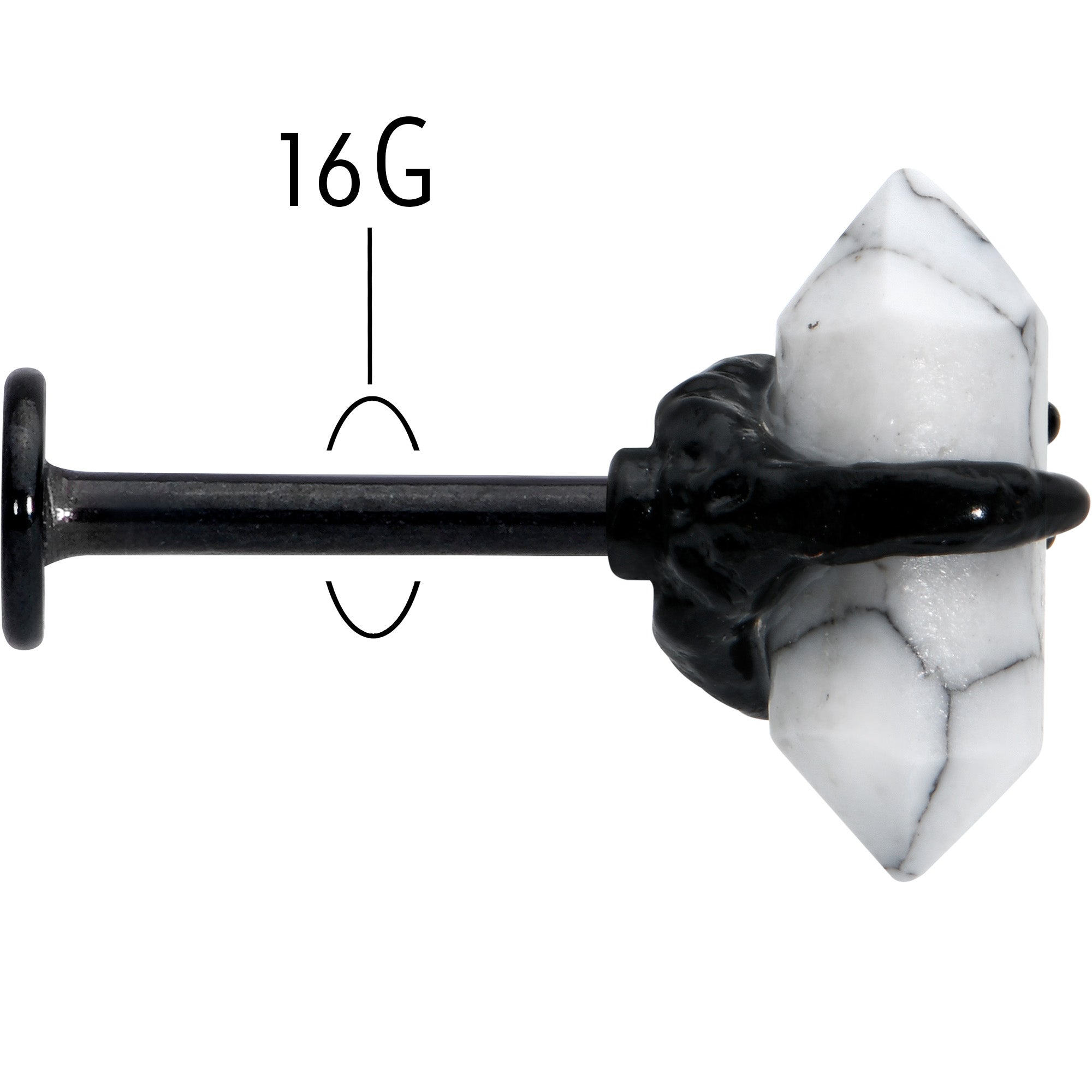 16 Gauge 5/16 White Howlite Black Claw Obelisk Labret Monroe Tragus