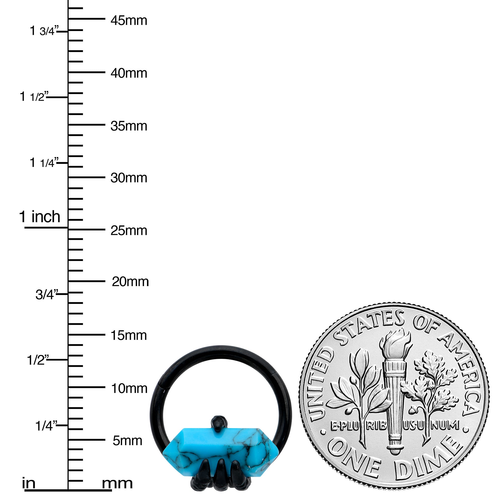 16 Gauge 3/8 Blue Turquoise Black Claw Obelisk Hinged Segment Ring