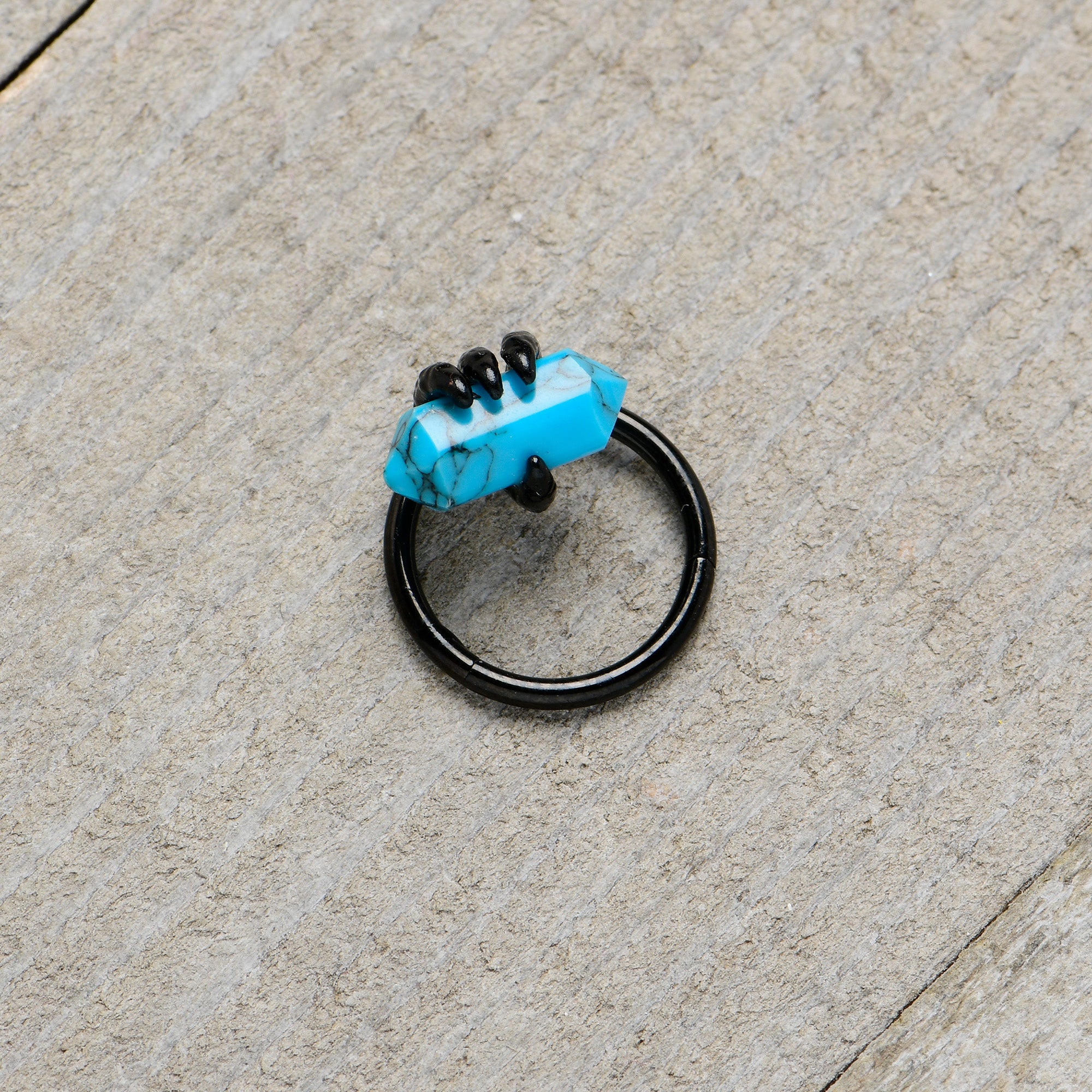 16 Gauge 3/8 Blue Turquoise Black Claw Obelisk Hinged Segment Ring