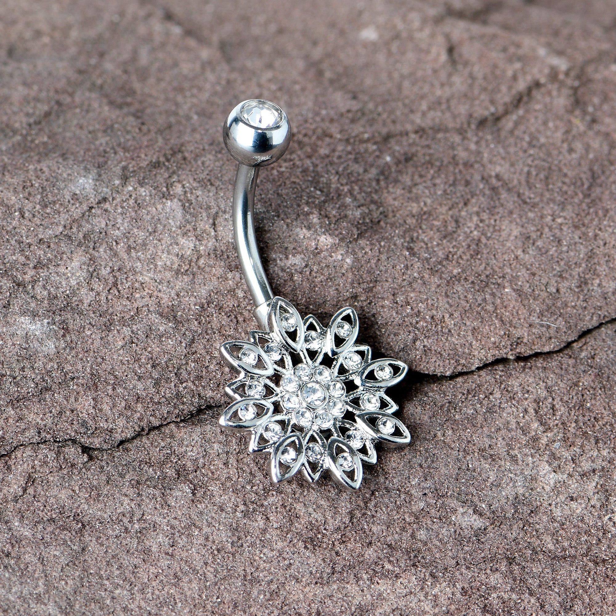 Clear Gem Rococo Starry Flower Baroque Belly Ring