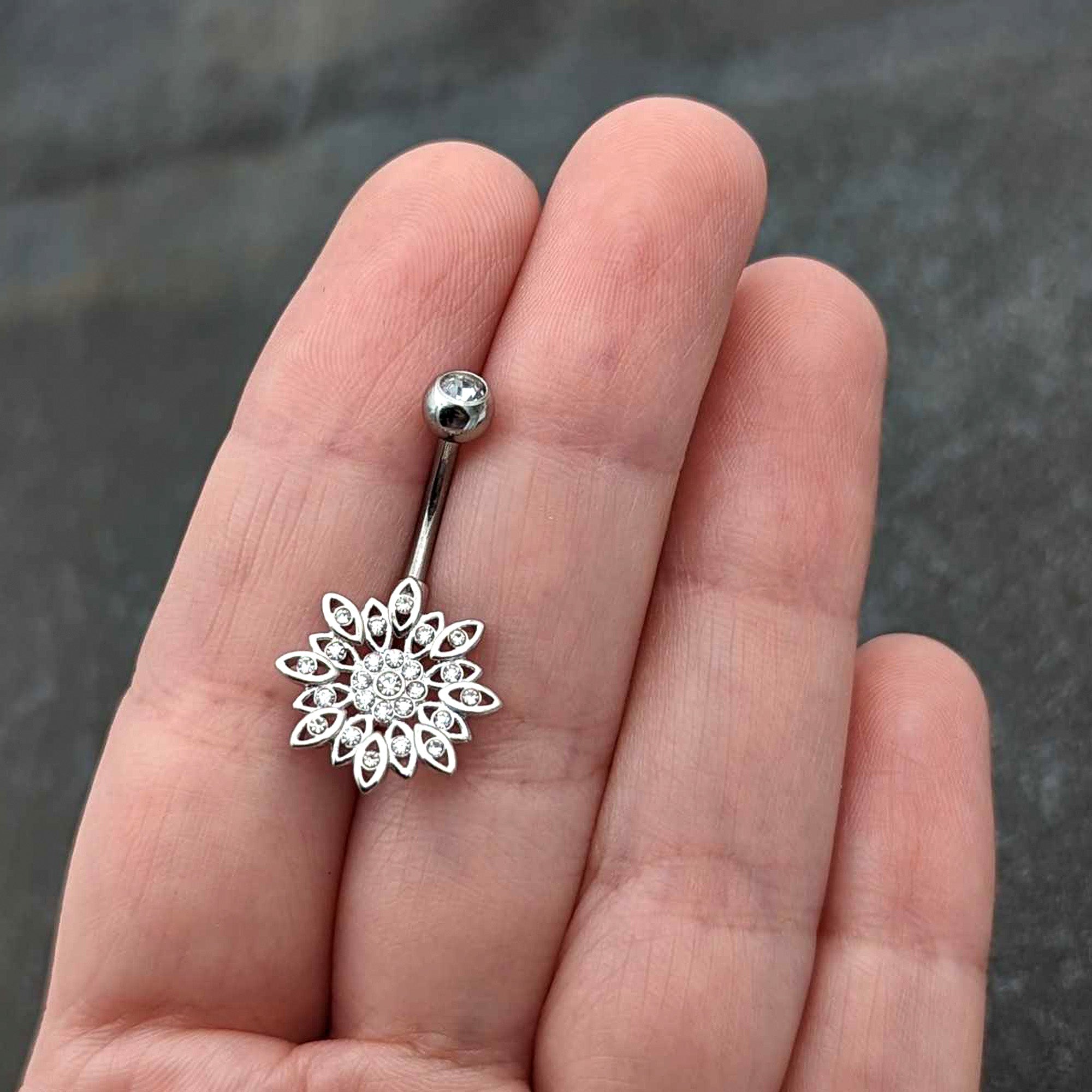 Clear Gem Rococo Starry Flower Baroque Belly Ring