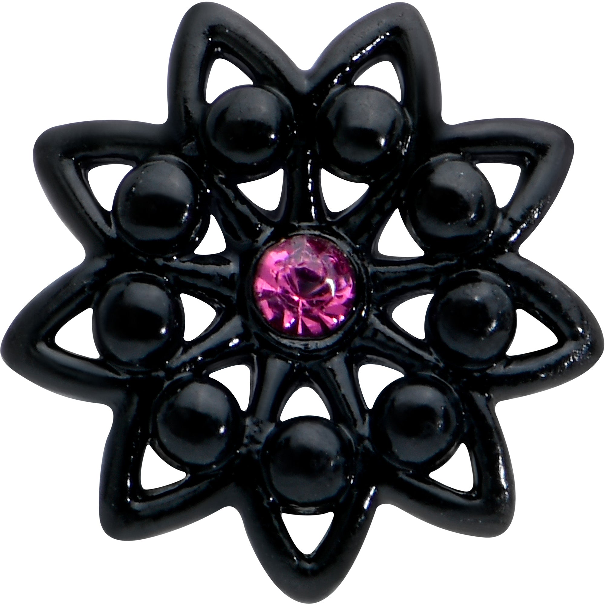 16 Gauge 5/16 Pink Gem Black Midnight Flower Labret Monroe Tragus