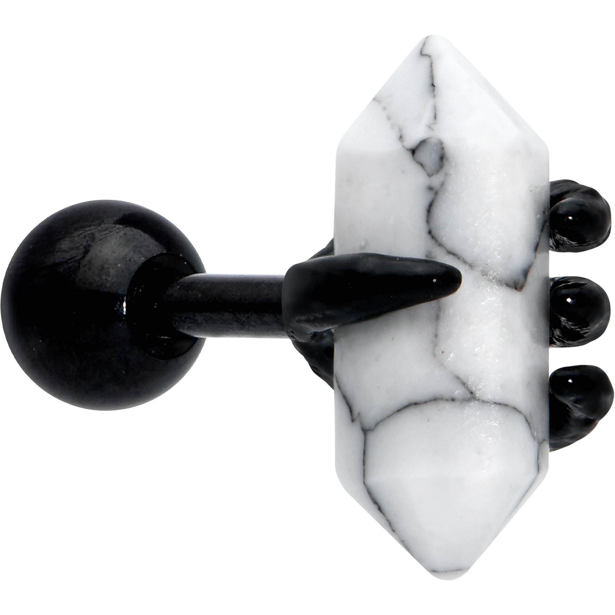 16 Gauge 1/4 White Howlite Black Claw Obelisk Cartilage Earring