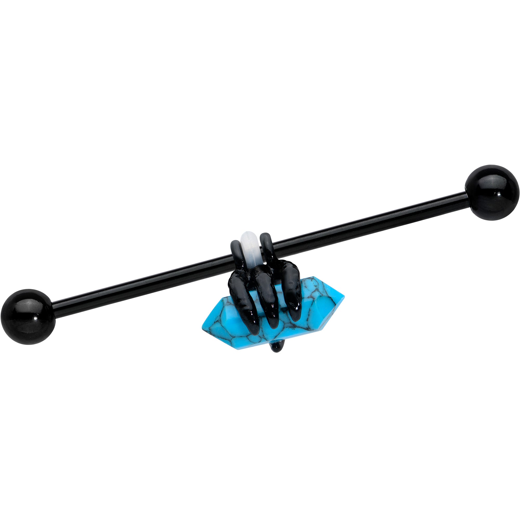 14 Gauge Blue Turquoise Black Claw Industrial Barbell 38mm