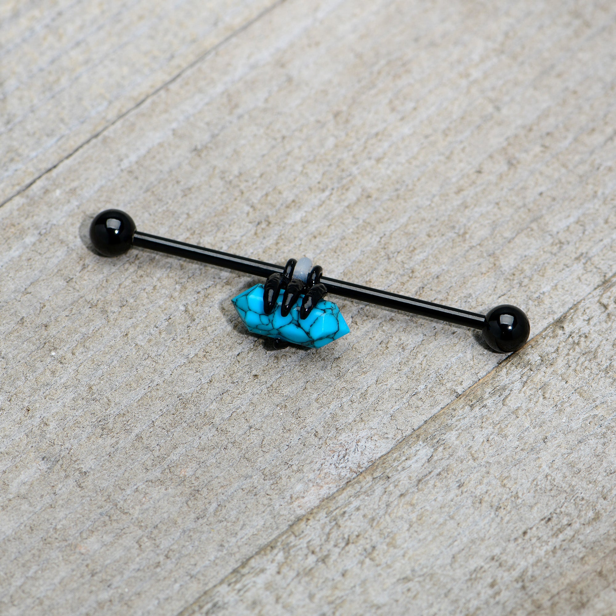 14 Gauge Blue Turquoise Black Claw Industrial Barbell 38mm