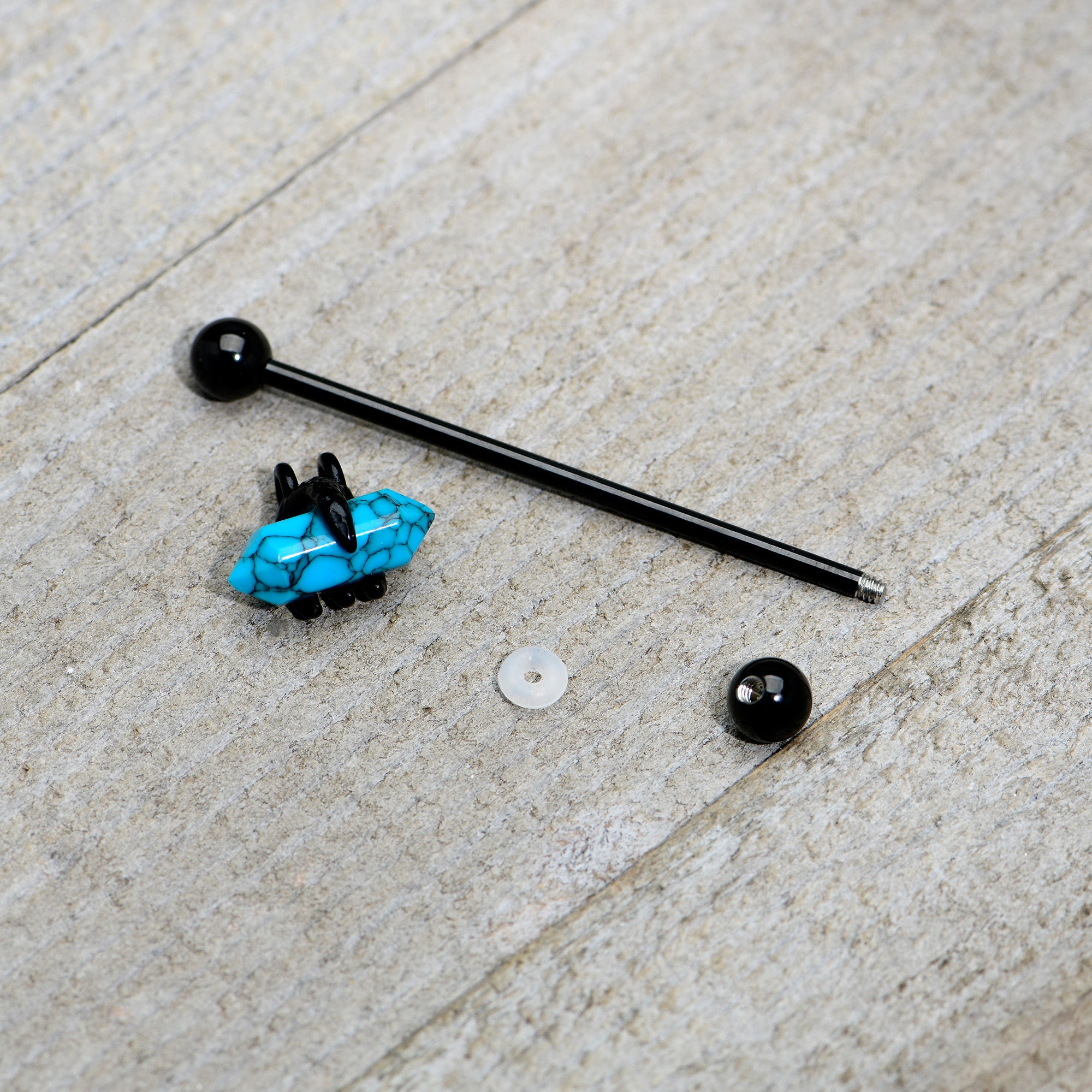 14 Gauge Blue Turquoise Black Claw Industrial Barbell 38mm