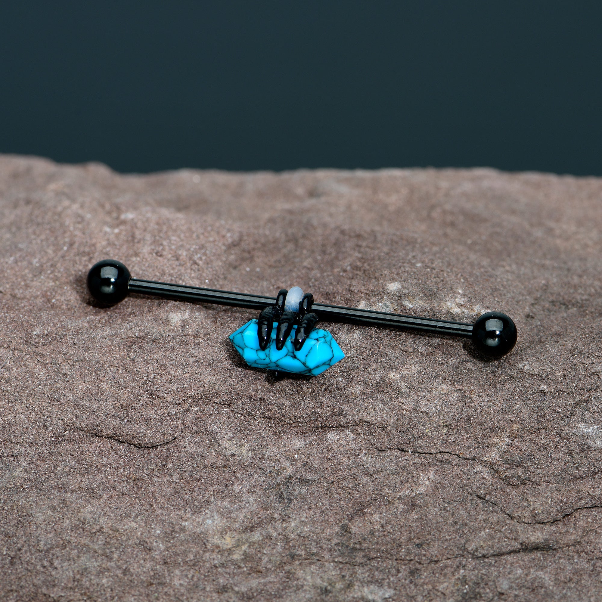 14 Gauge Blue Turquoise Black Claw Industrial Barbell 38mm