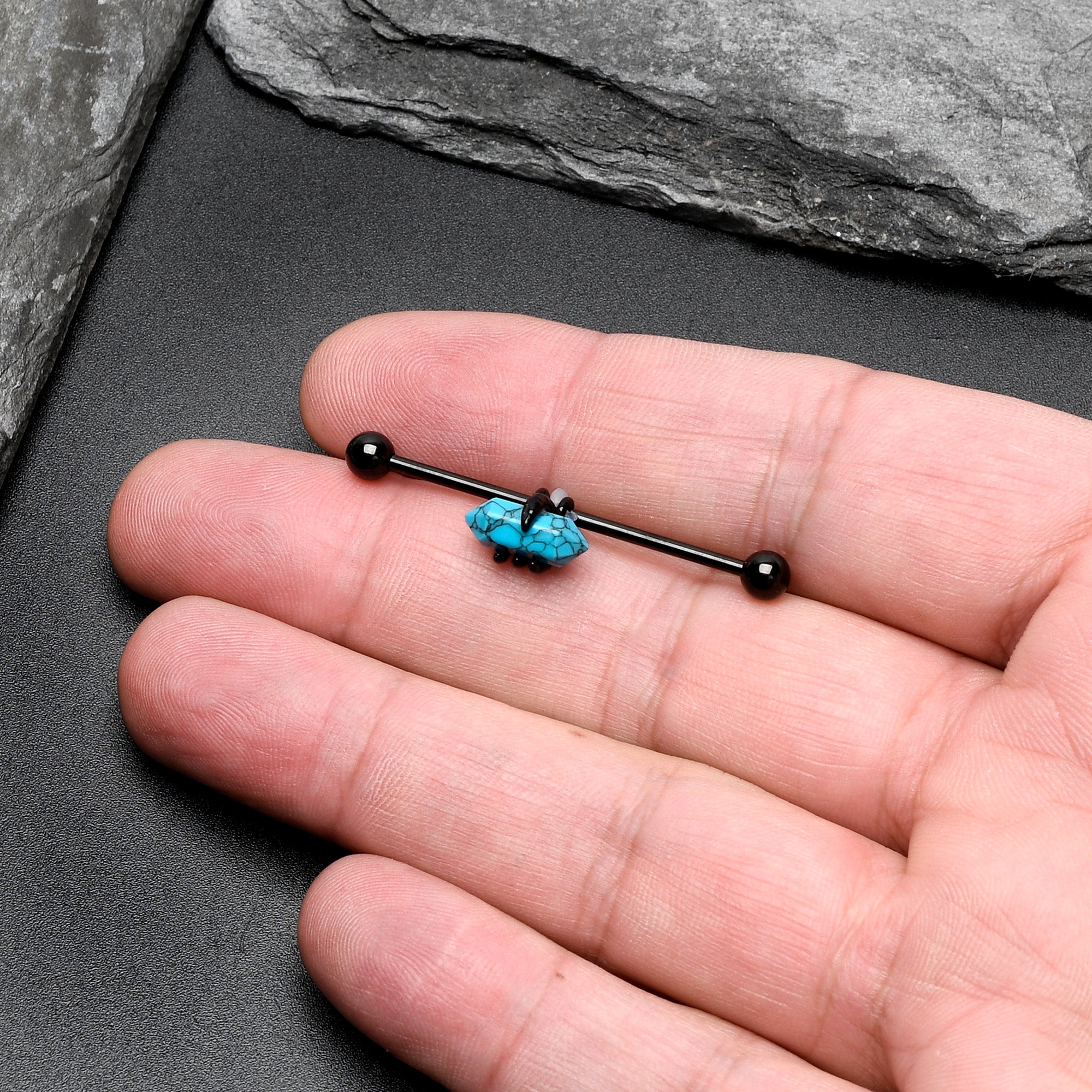 14 Gauge Blue Turquoise Black Claw Industrial Barbell 38mm