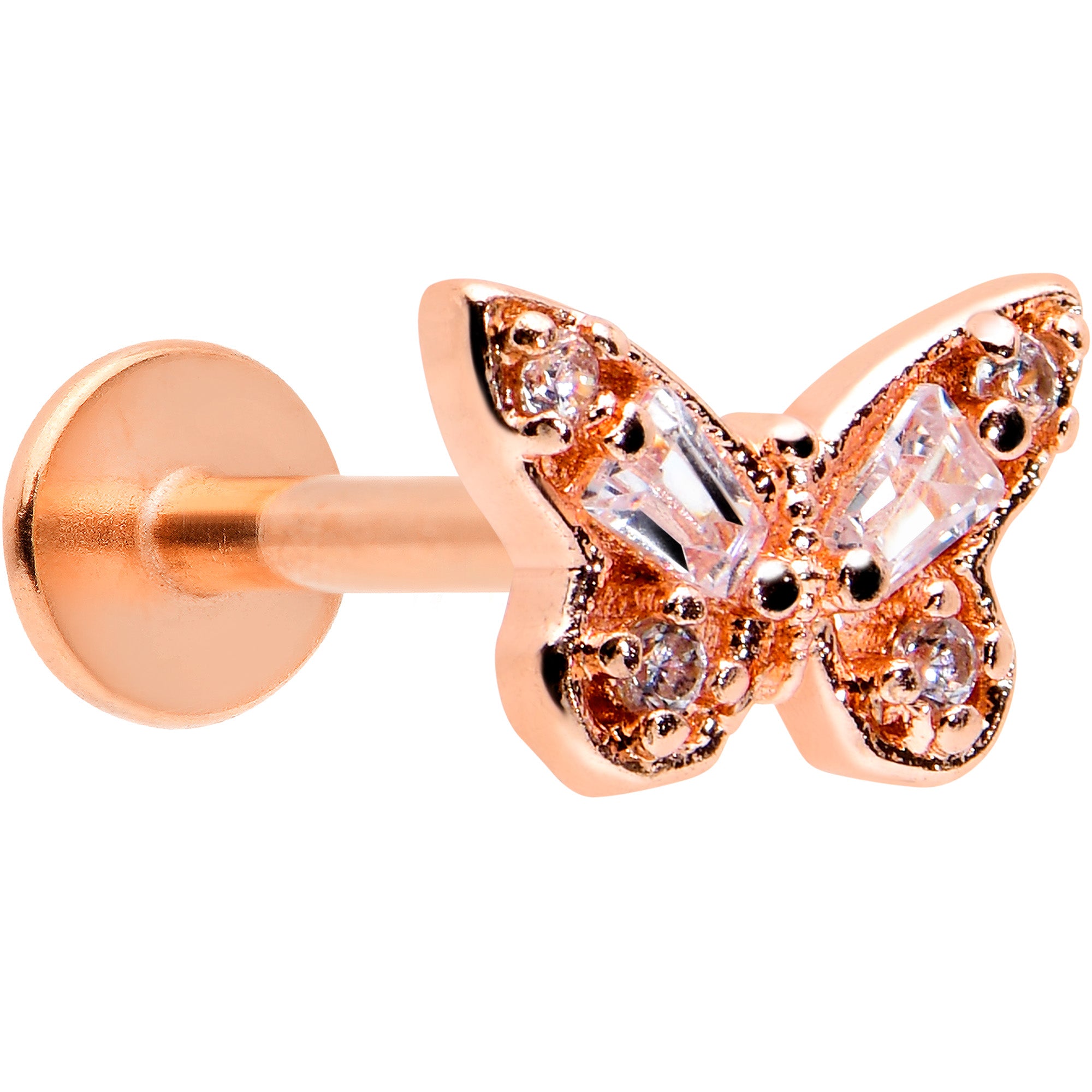 16 Gauge 5/16 Clear Gem Rose Gold Tone Opulent Butterfly Labret Tragus