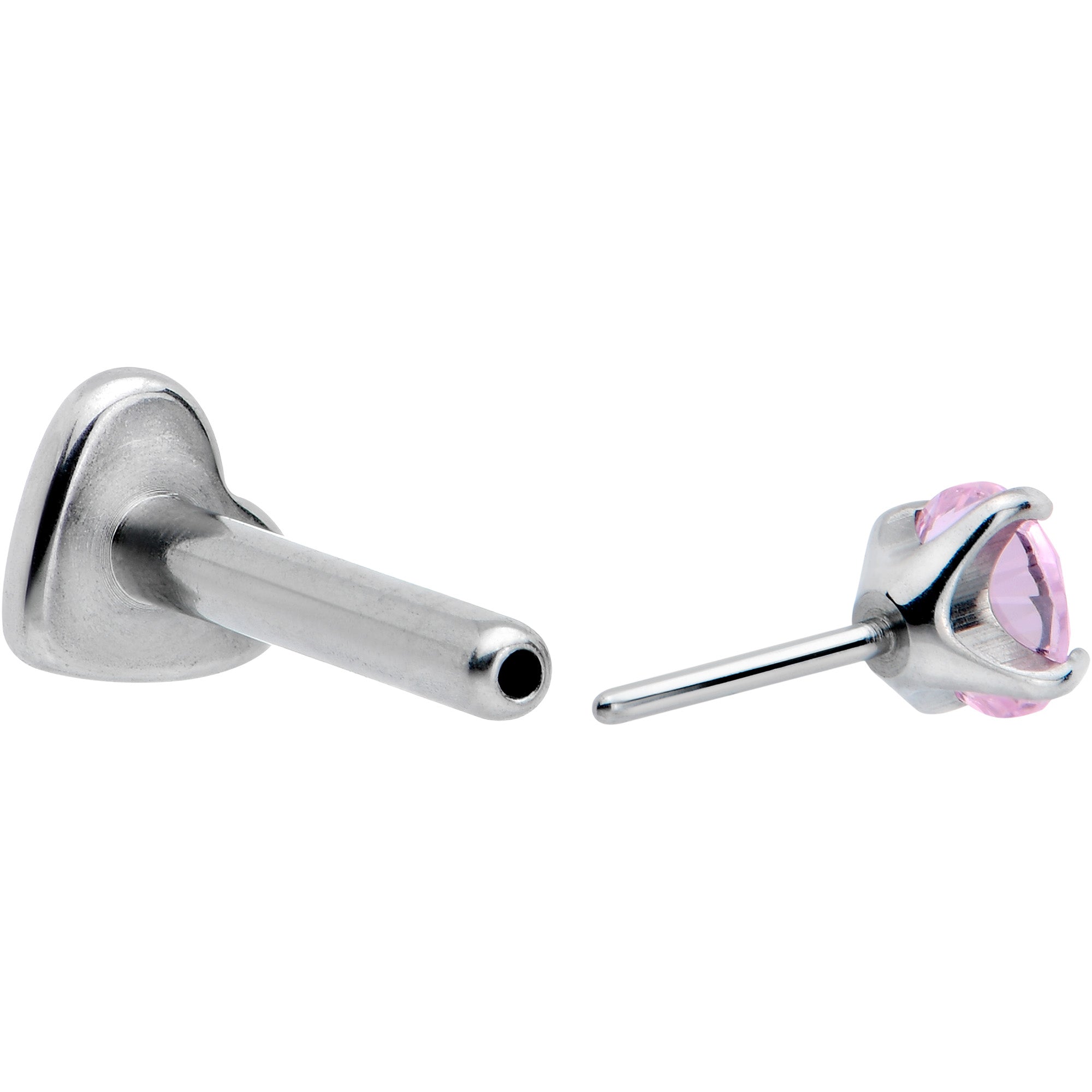 16 Gauge 5/16 Pink CZ ASTM F-136 Implant Grade Titanium Threadless Heart End Labret