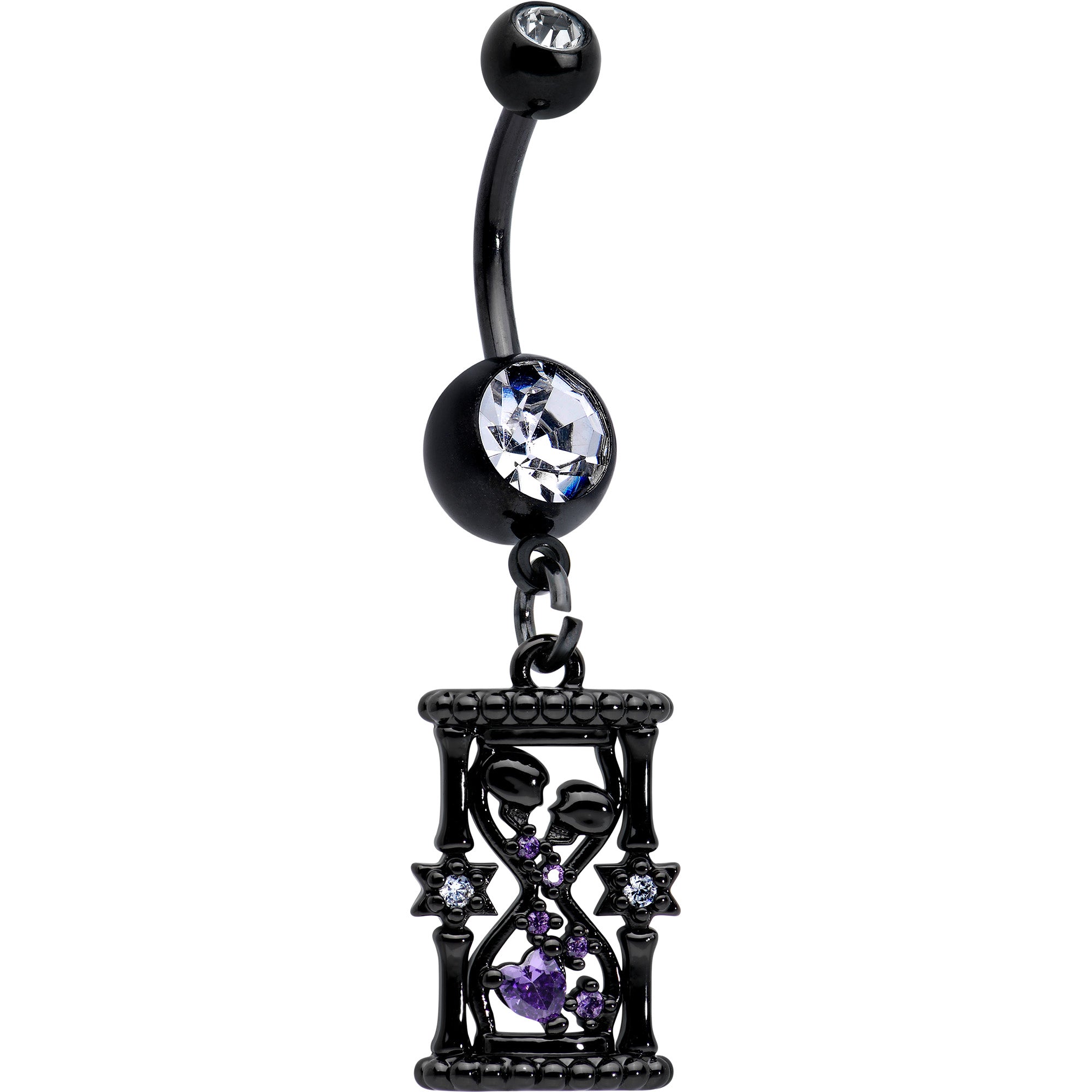 Clear Purple Gem Black Goth Heart Skulls Hourglass Dangle Belly Ring