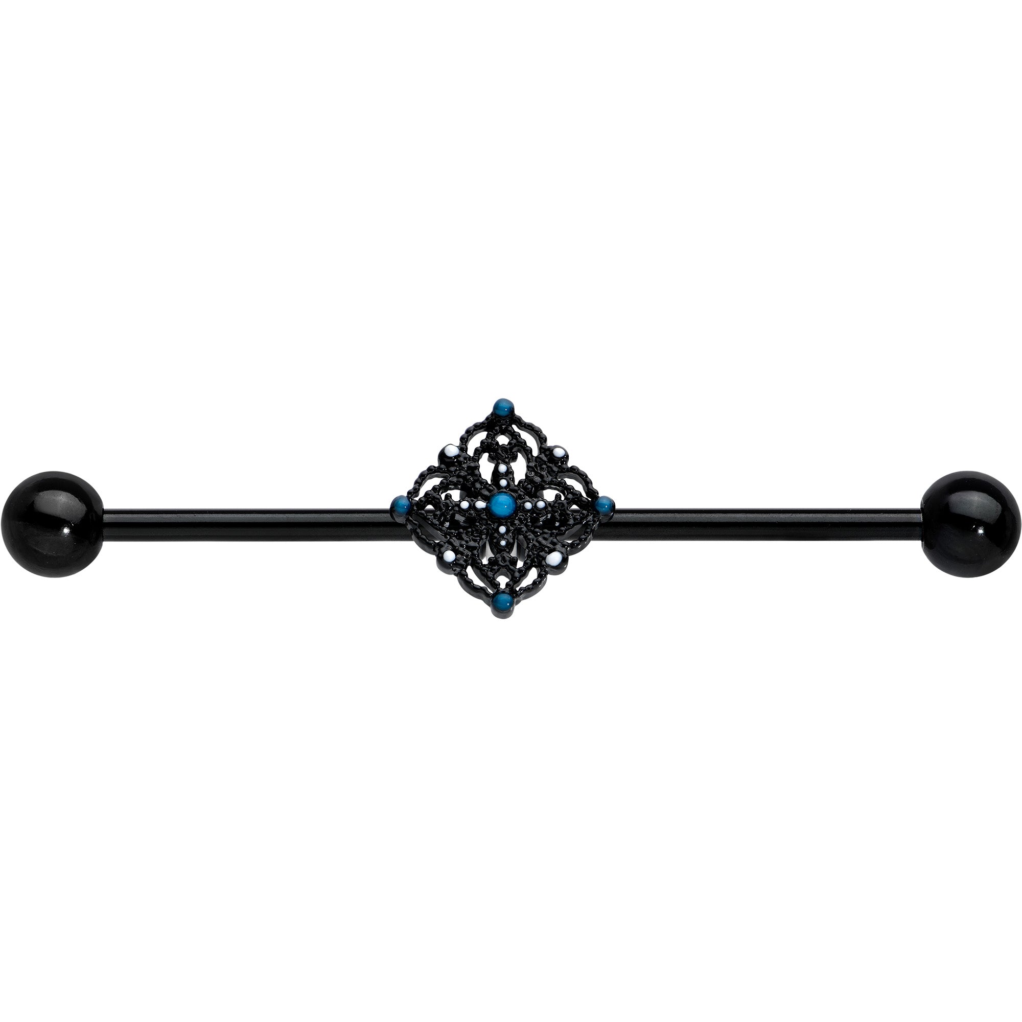 14 Gauge Blue Gem Black Lacy Rhombus Industrial Barbell 38mm