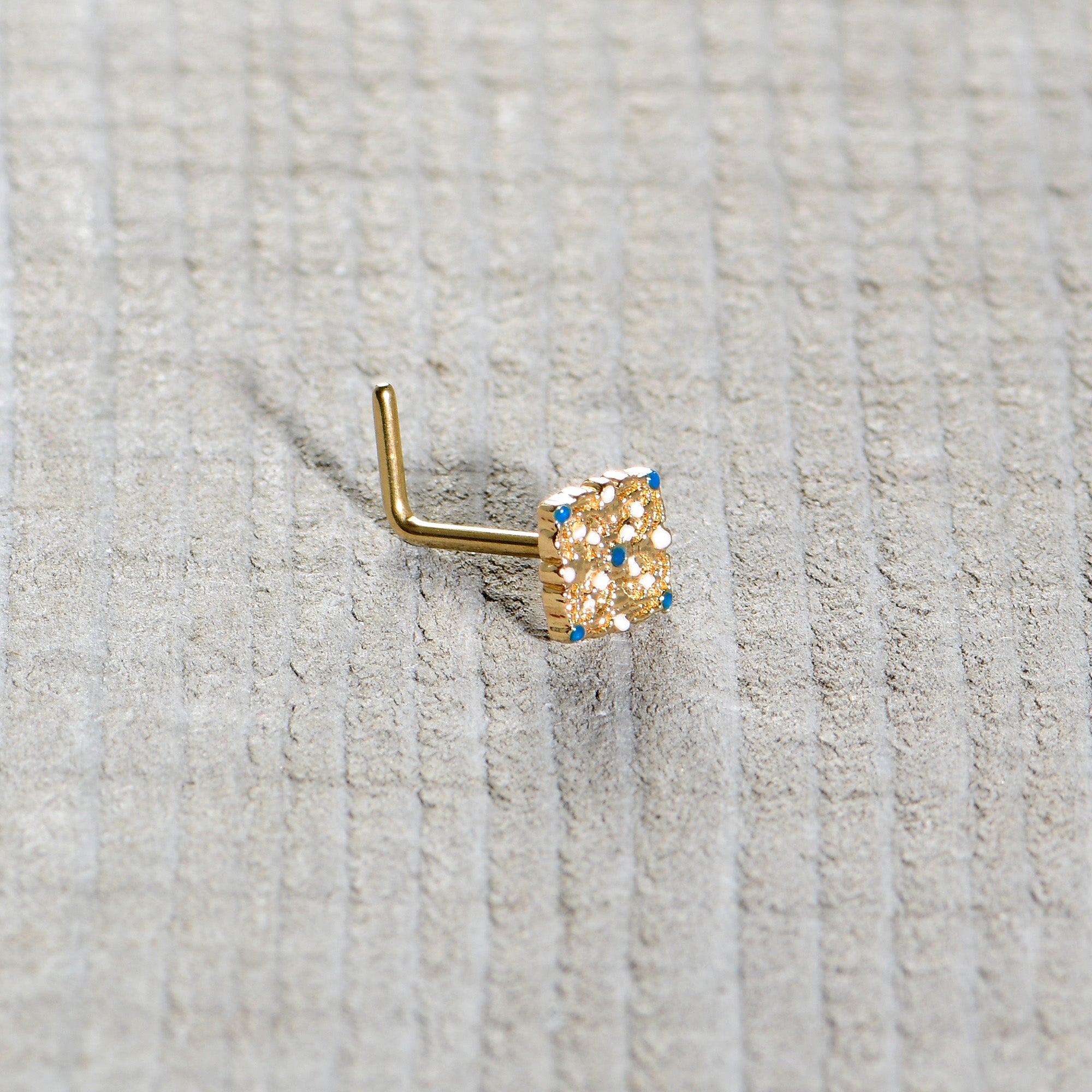 20 Gauge 1/4 Gold Tone Lacy Rhombus L Shape Nose Ring