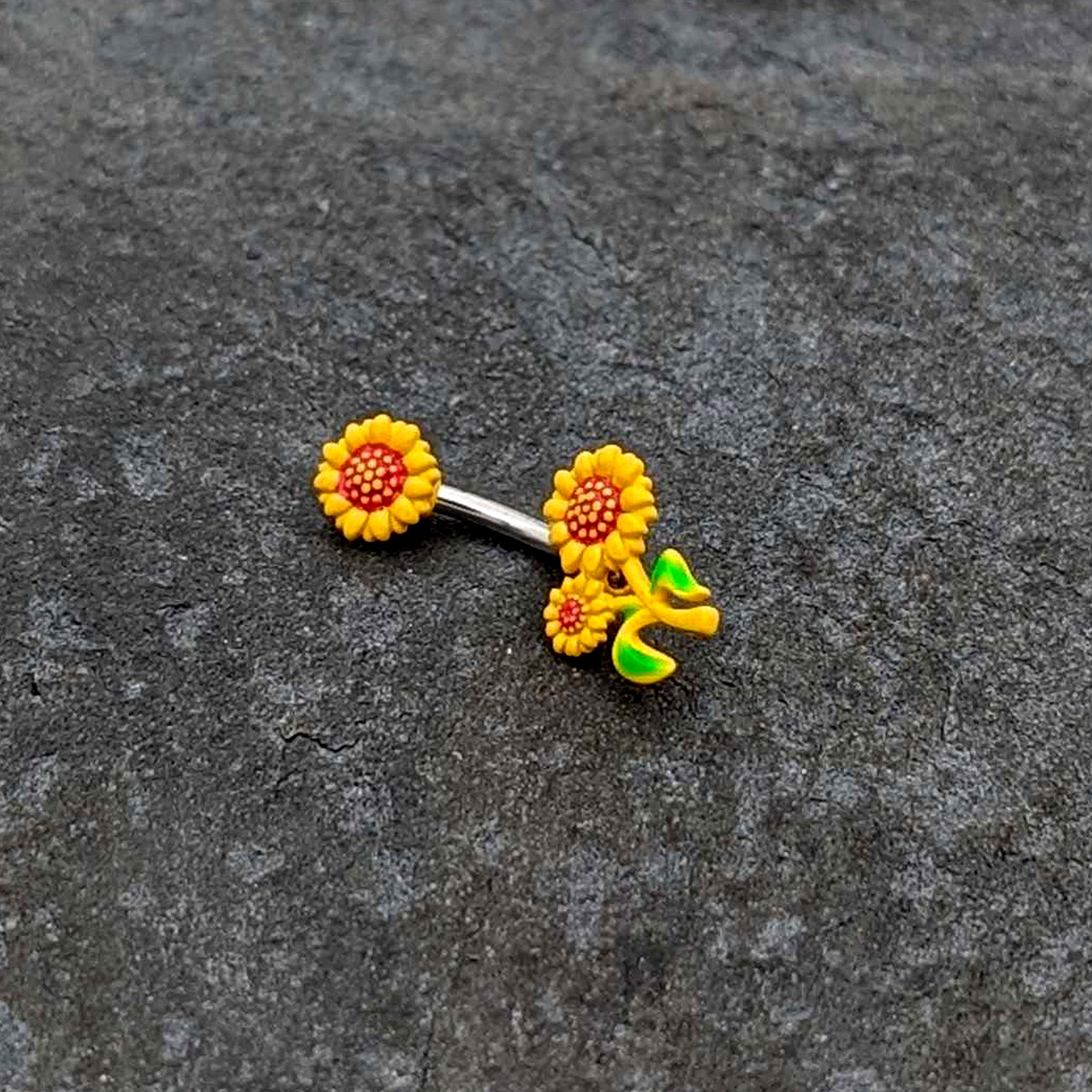 Happy Sunflower Trio Double Mount Belly Ring