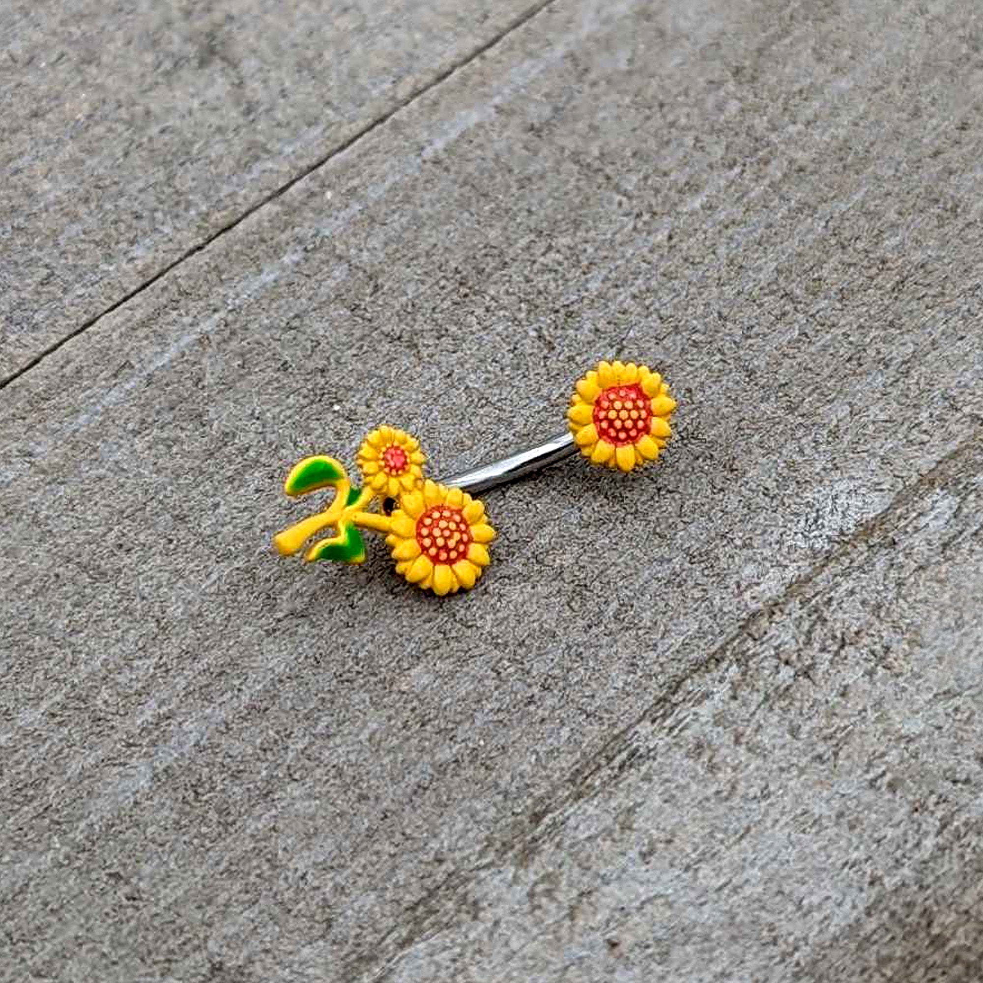 Happy Sunflower Trio Double Mount Belly Ring