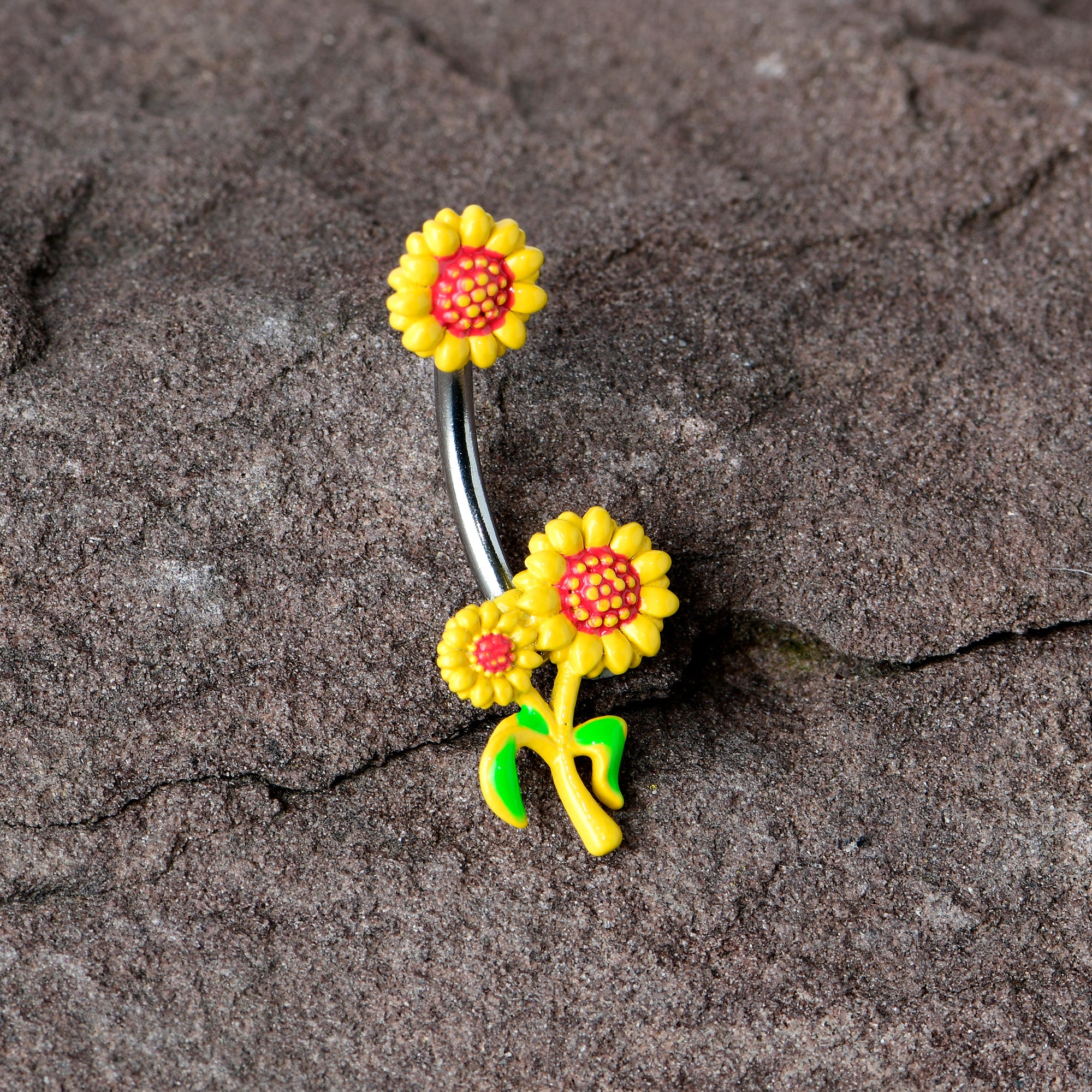 Happy Sunflower Trio Double Mount Belly Ring