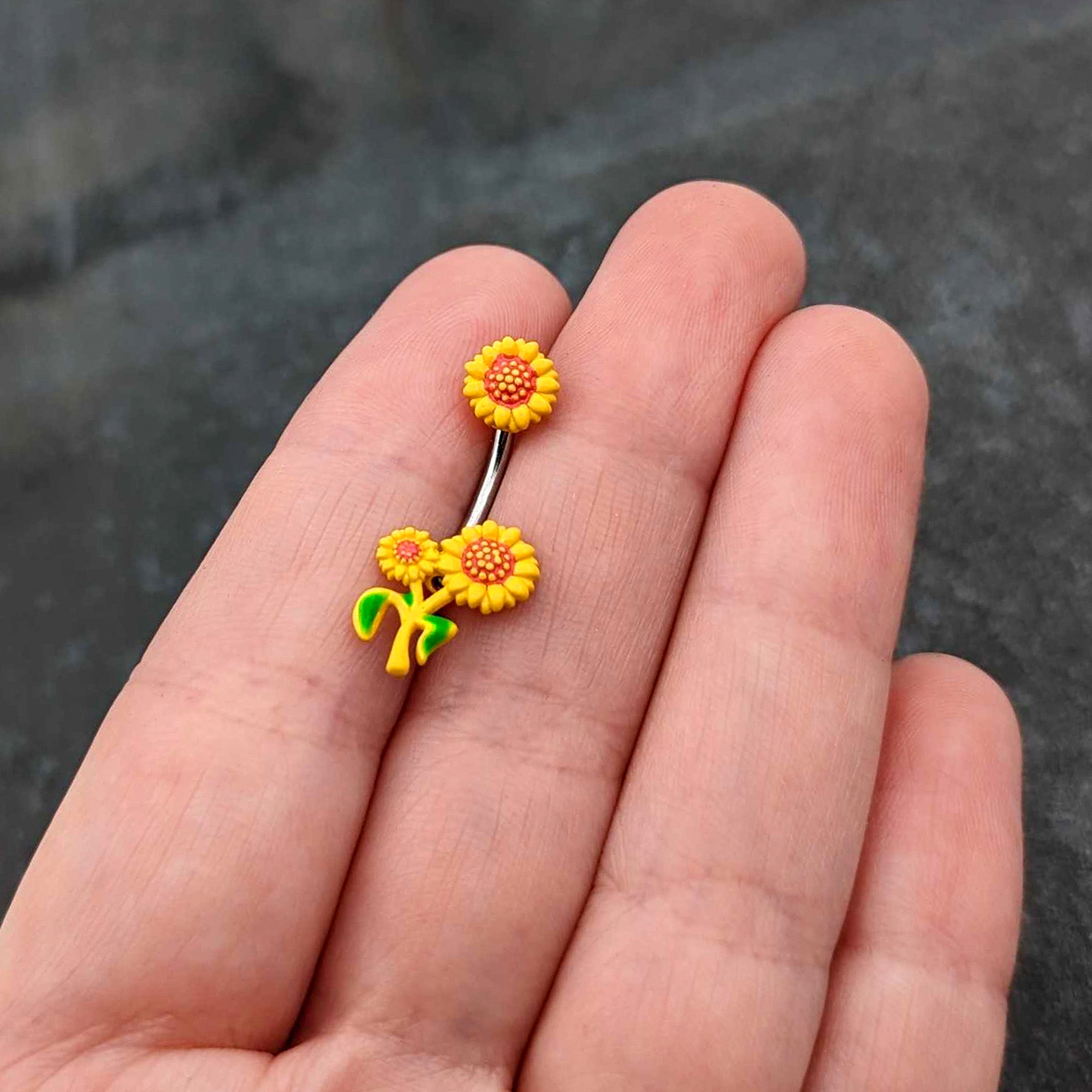 Happy Sunflower Trio Double Mount Belly Ring