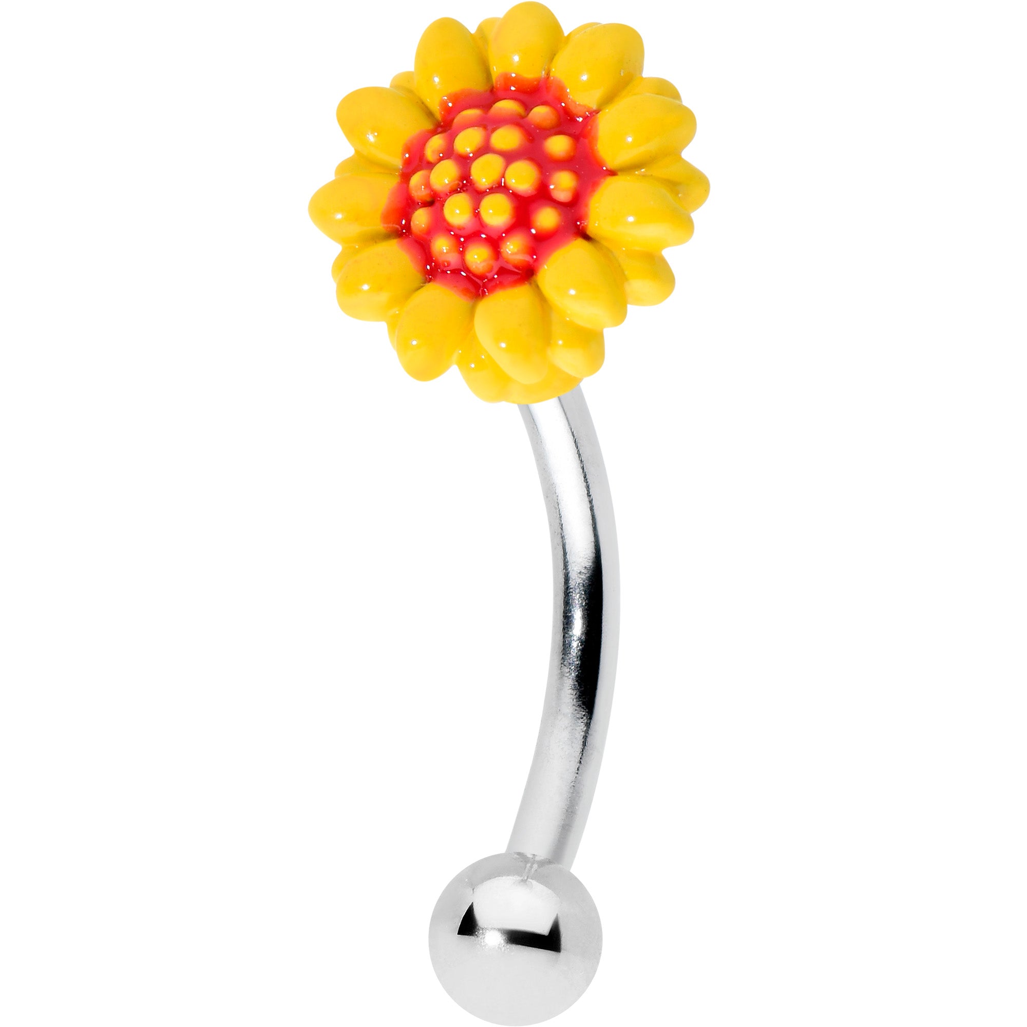 16 Gauge 5/16 Happy Sunflower Yellow Curved Eyebrow Ring