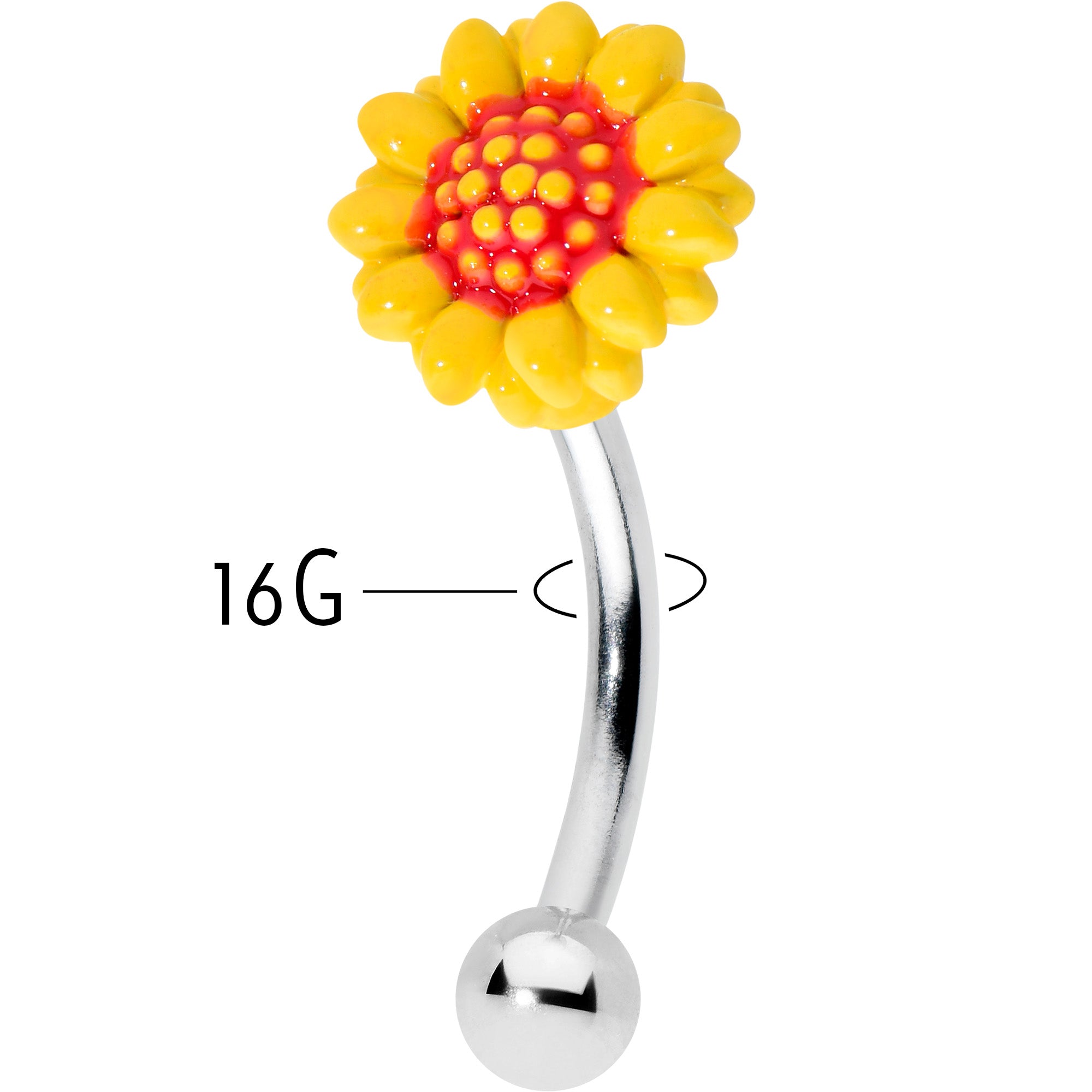 16 Gauge 5/16 Happy Sunflower Yellow Curved Eyebrow Ring