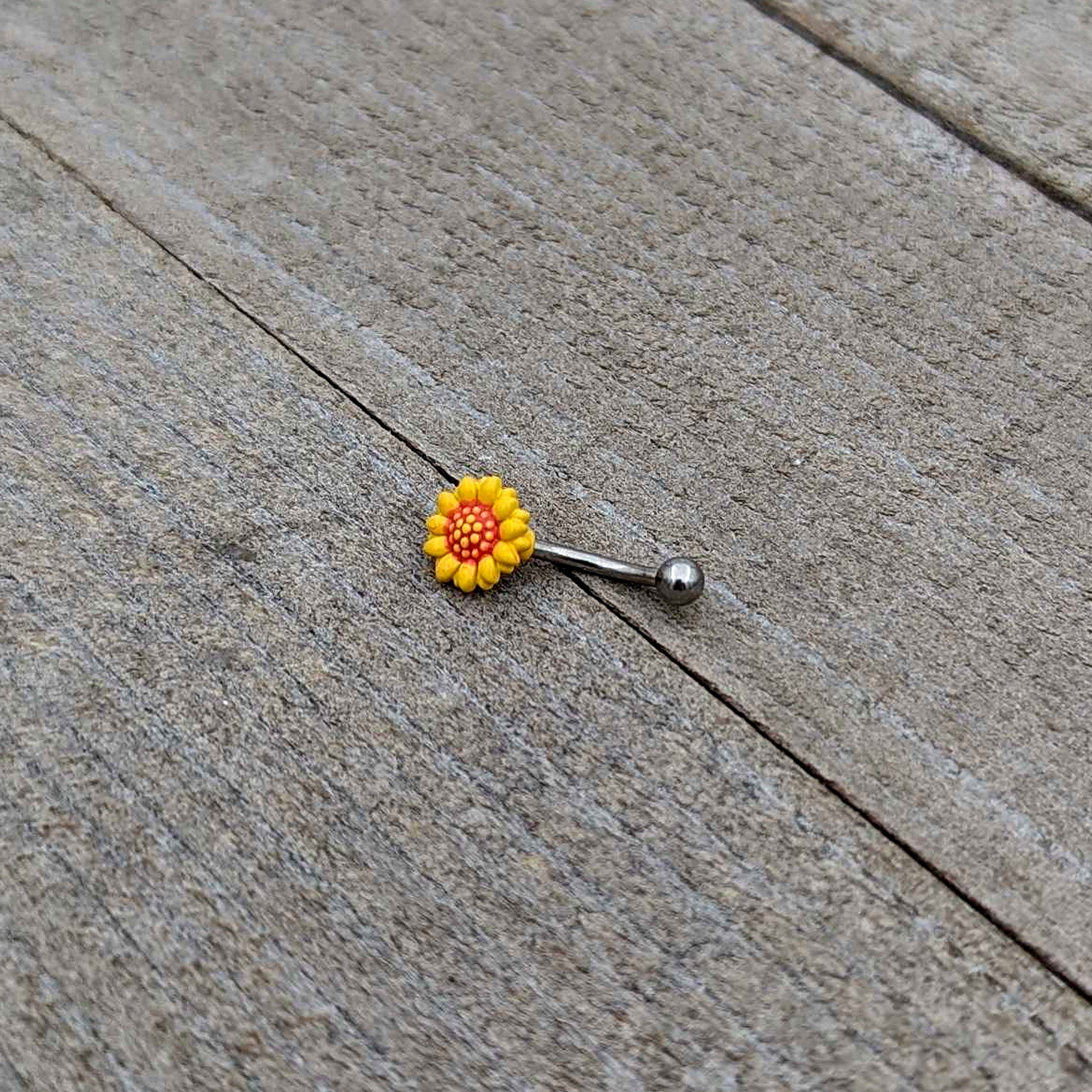 16 Gauge 5/16 Happy Sunflower Yellow Curved Eyebrow Ring