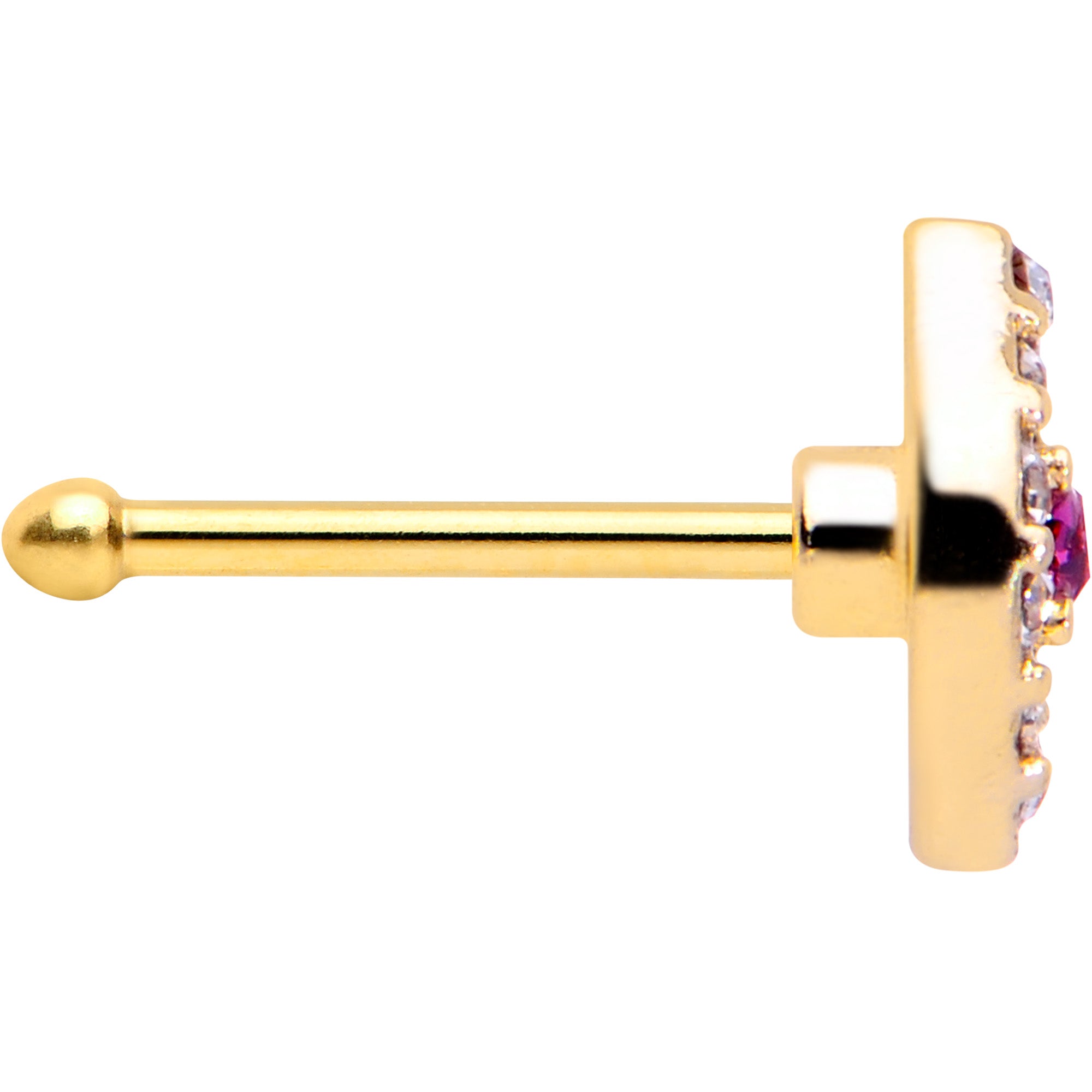 20 Gauge 1/4 Clear Pink Gem Gold Tone Open Eye Nose Bone