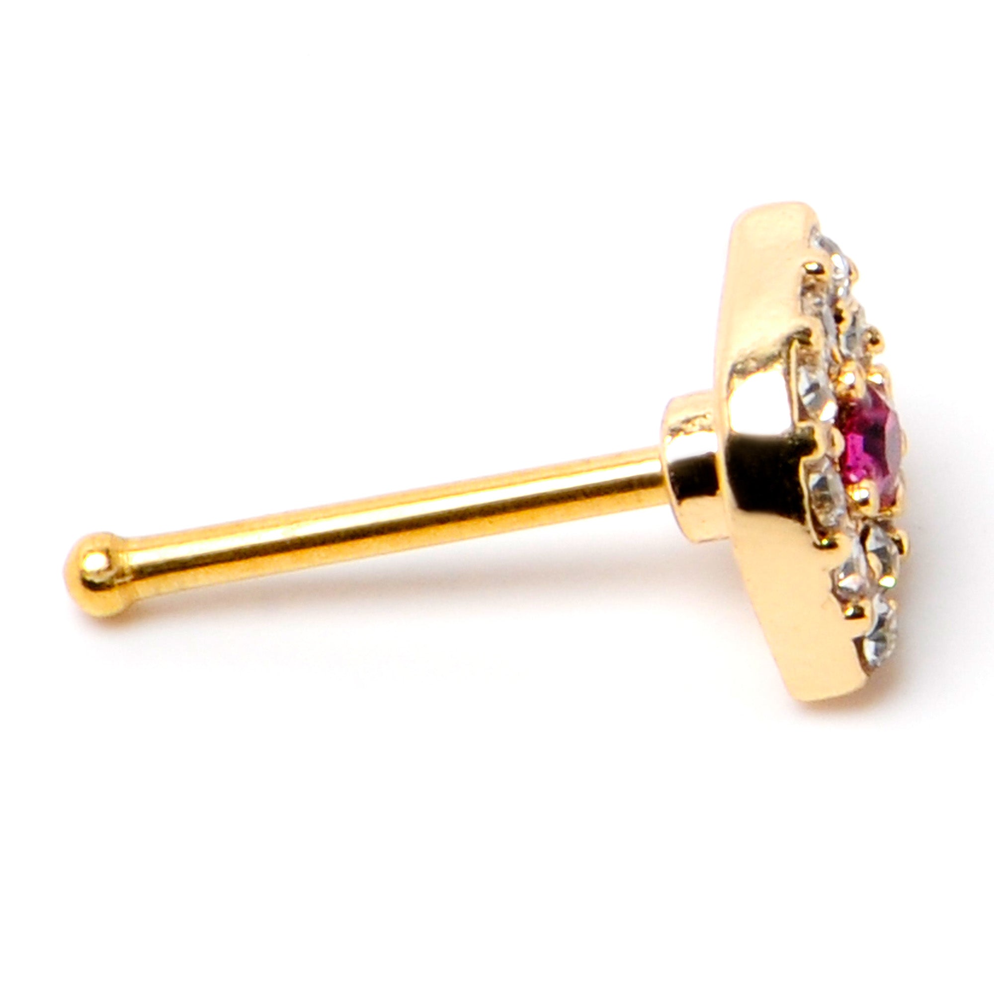 20 Gauge 1/4 Clear Pink Gem Gold Tone Open Eye Nose Bone