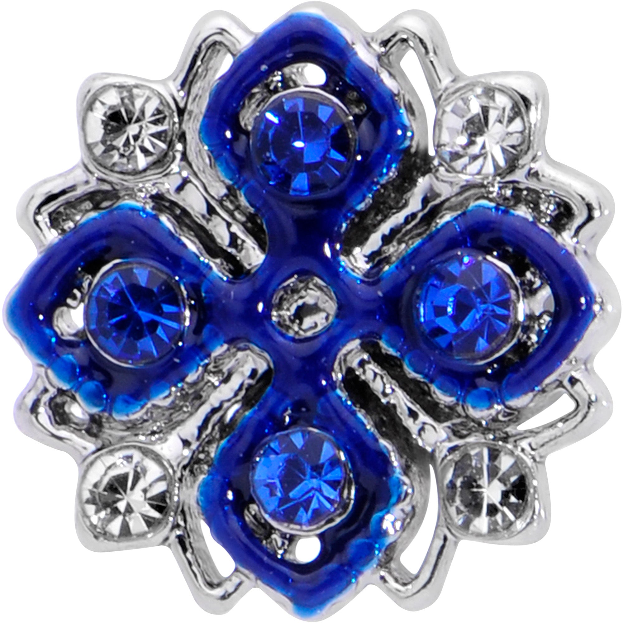 20 Gauge 1/4 Clear Blue Gem Embellished Cross Nose Bone