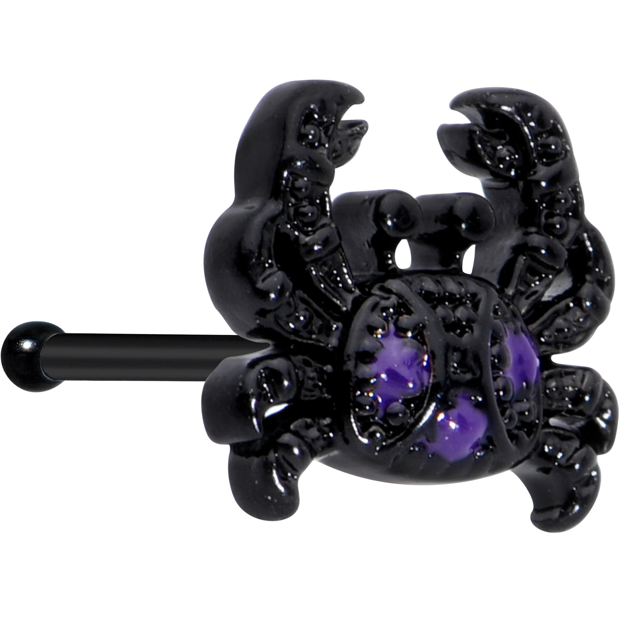 20 Gauge 1/4 Purple Gem Black Chic Crab Nose Bone