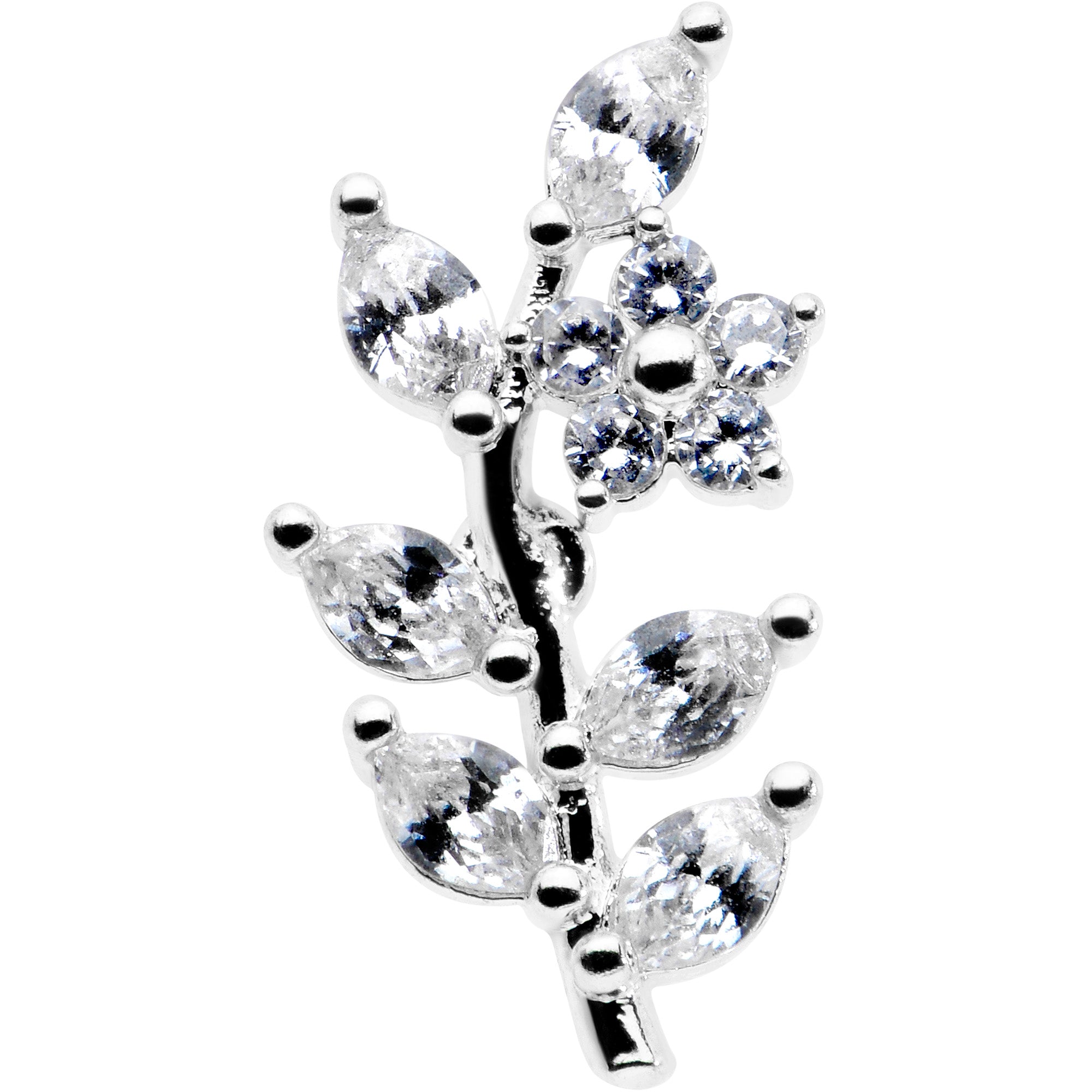 16 Gauge 1/4 Clear CZ Gem Flower And Vine Cartilage Tragus Earring