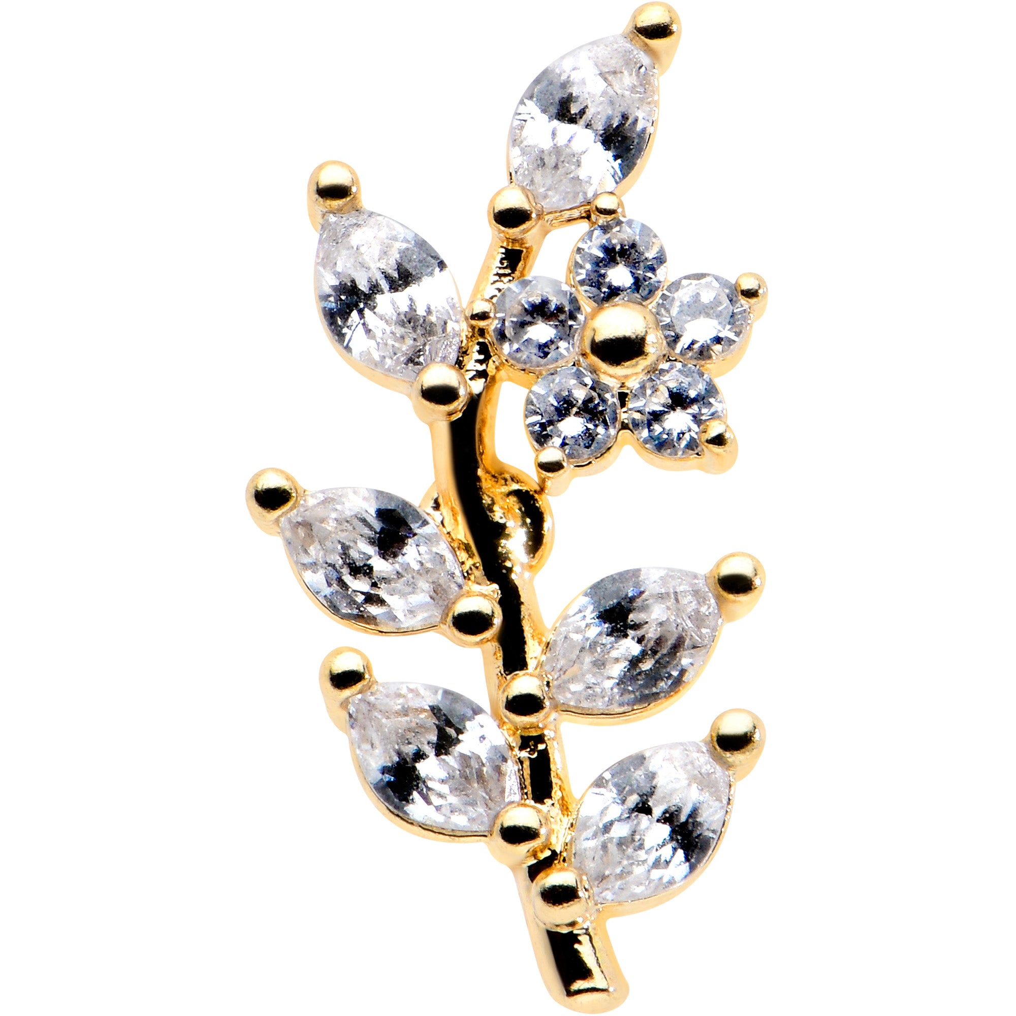 16 Gauge 1/4 Clear CZ Gem Gold Hue Flower Vine Cartilage Tragus Earring